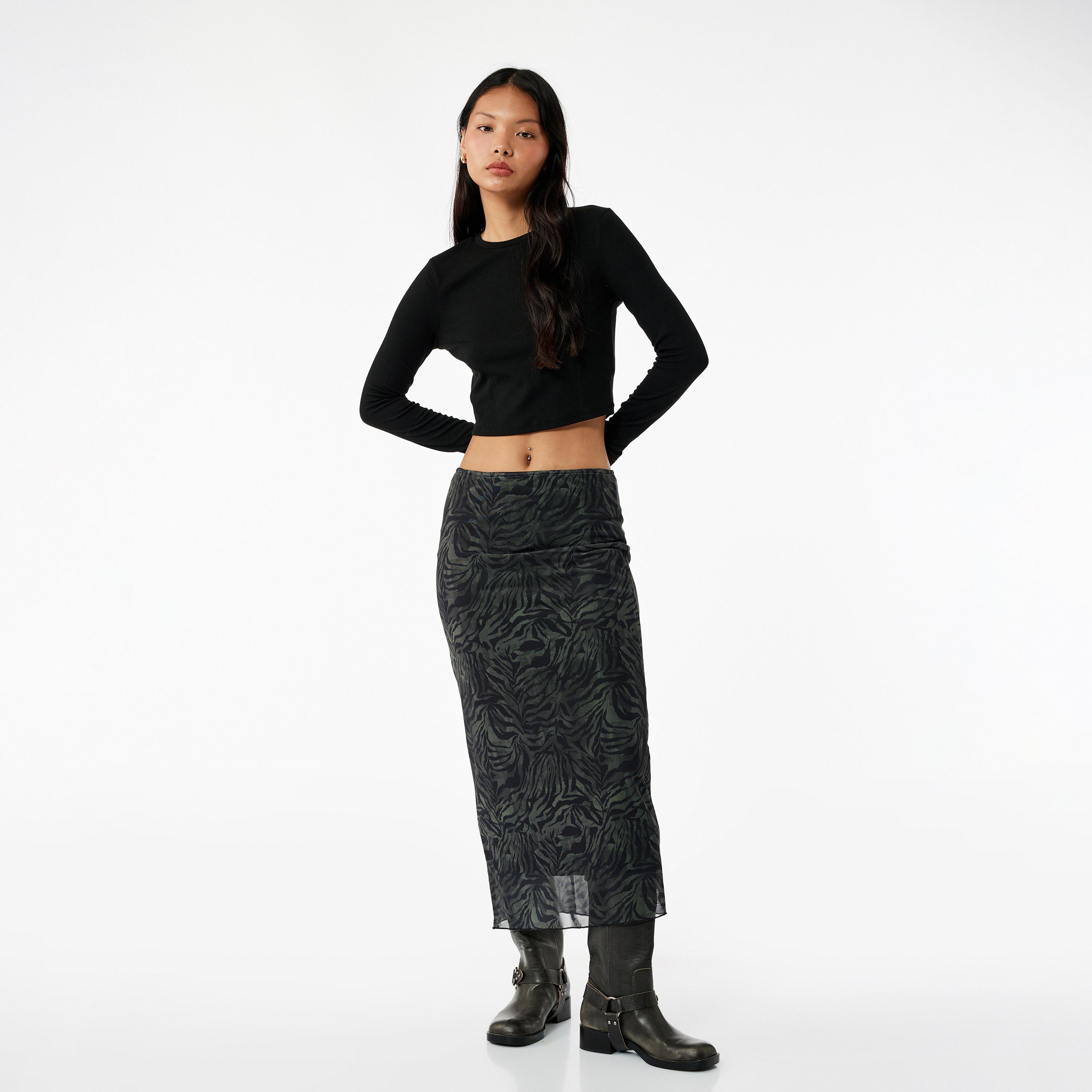 KOTON Green Abstract Print Pencil Women's Skirt-women-clothing-bottoms-skirts-image-2