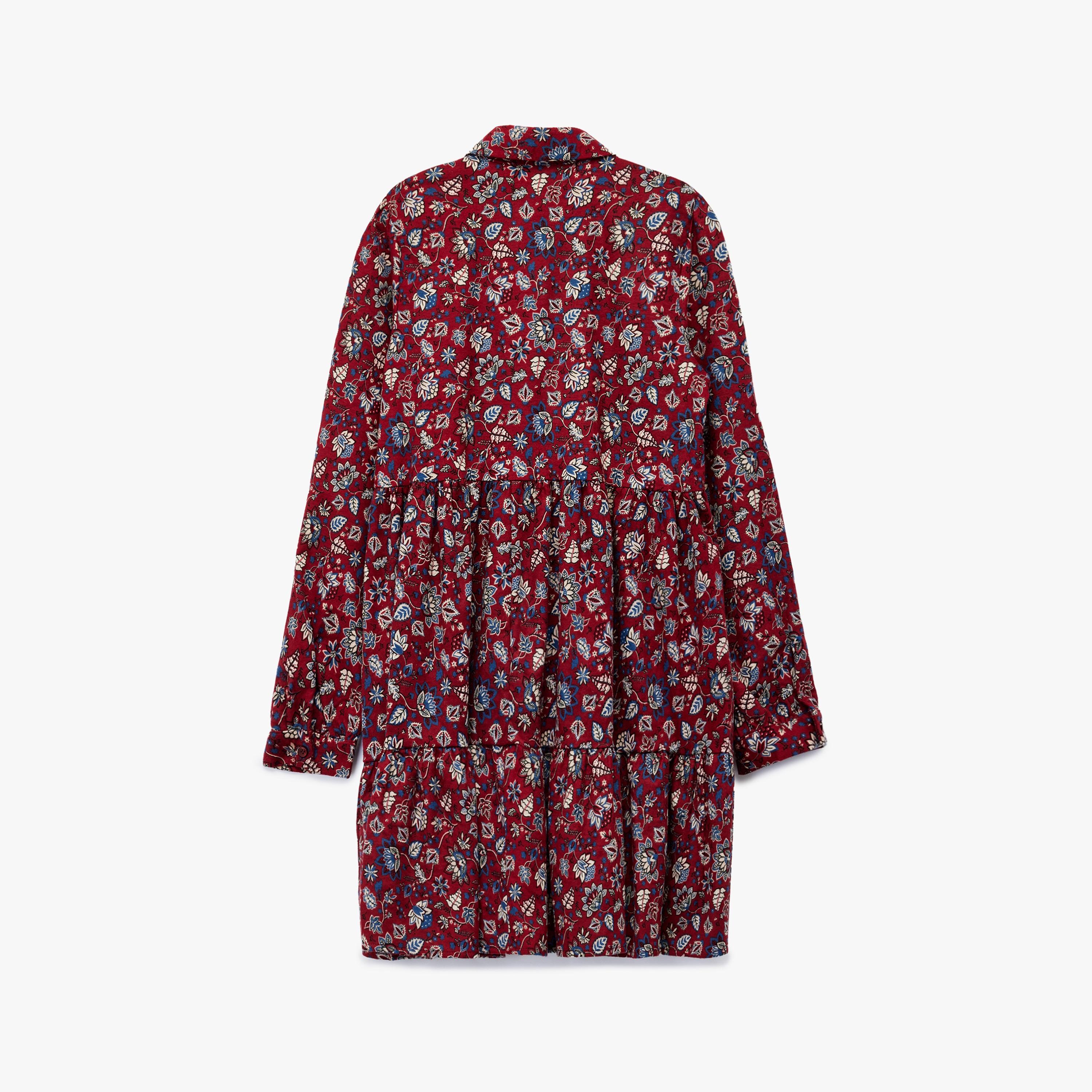 KOTON Burgundy Floral Print Collared Women's Mini Shirt Dress-women-clothing-dresses-image-2