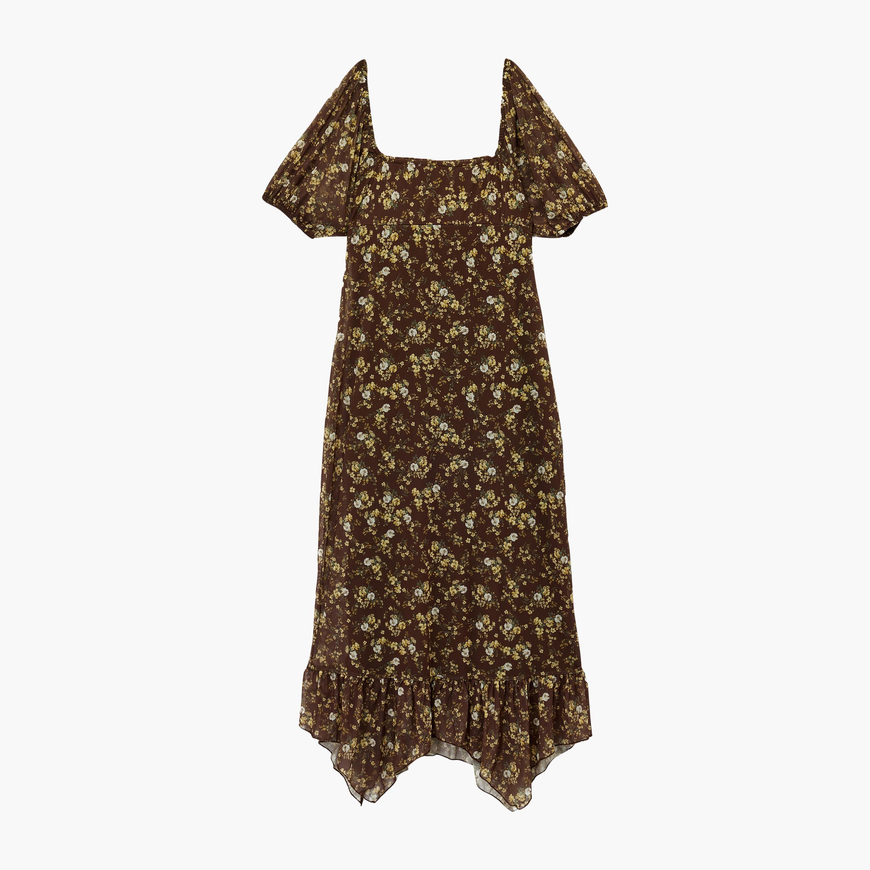 فستان نسائي متوسط الطول بفتحة رقبة مربعة وطبعة زهور باللون البني من كوتون-women-clothing-dresses-image-4
