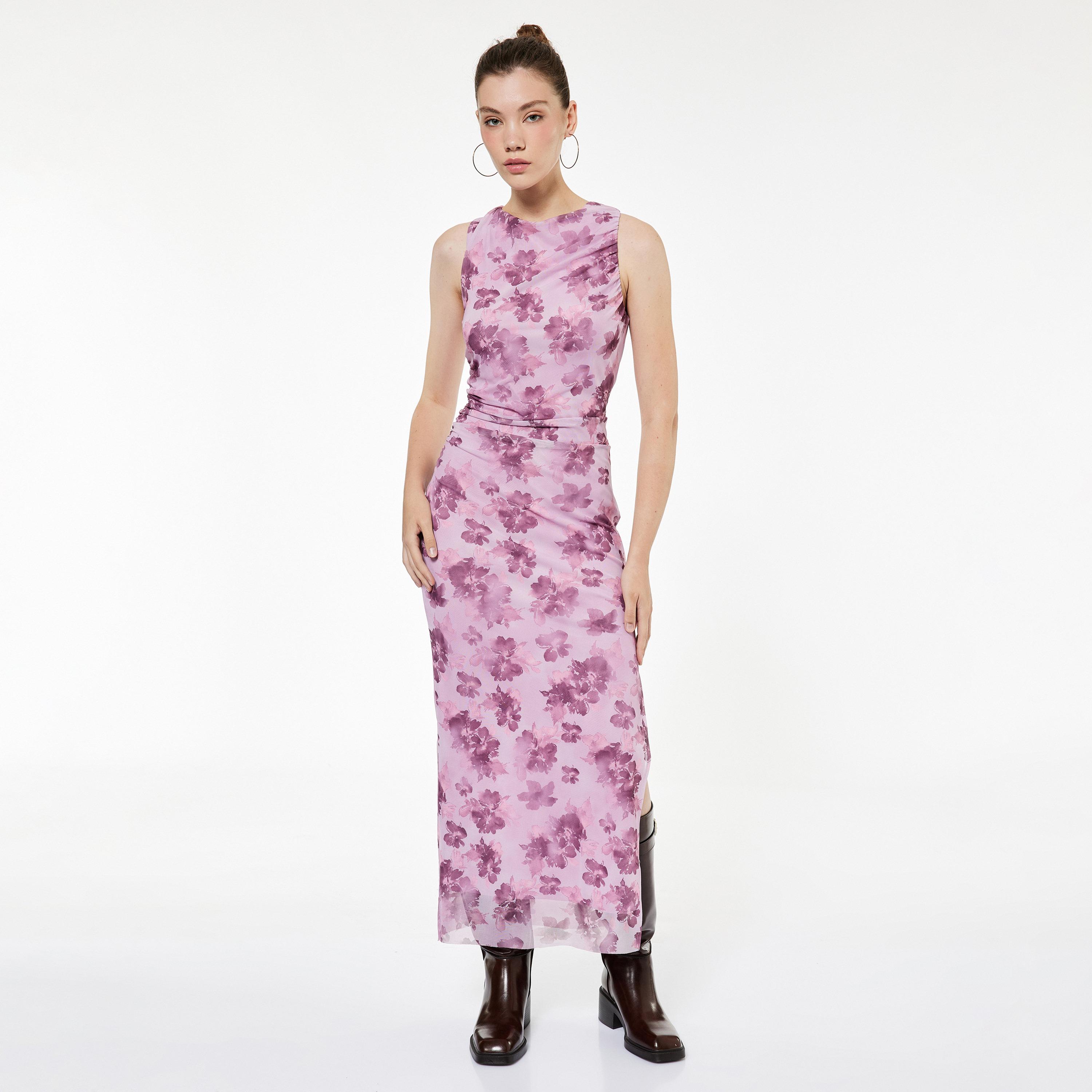 KOTON Pink Floral Print Column Women's Maxi Dress-women-clothing-dresses-image-1