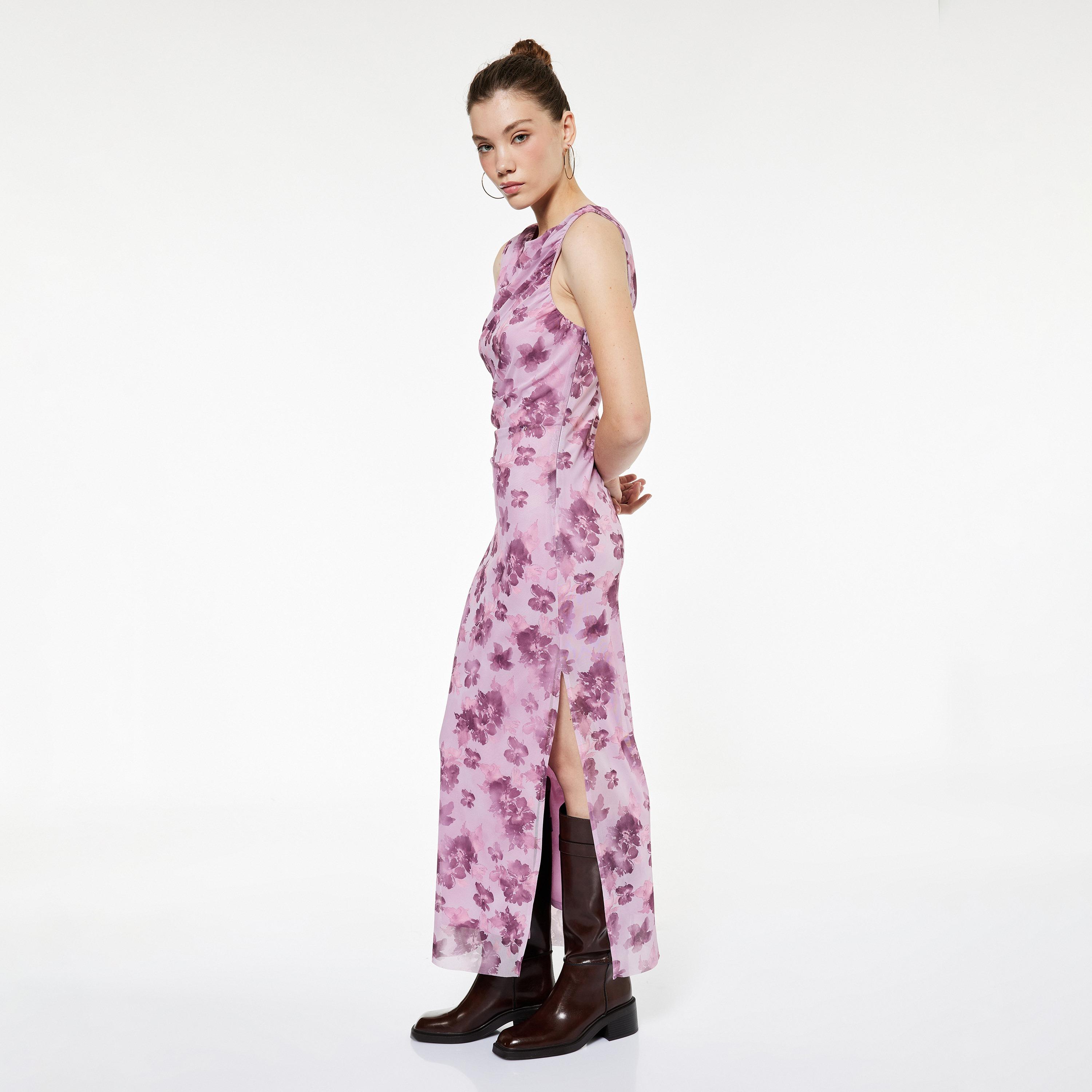 KOTON Pink Floral Print Column Women's Maxi Dress-women-clothing-dresses-image-2