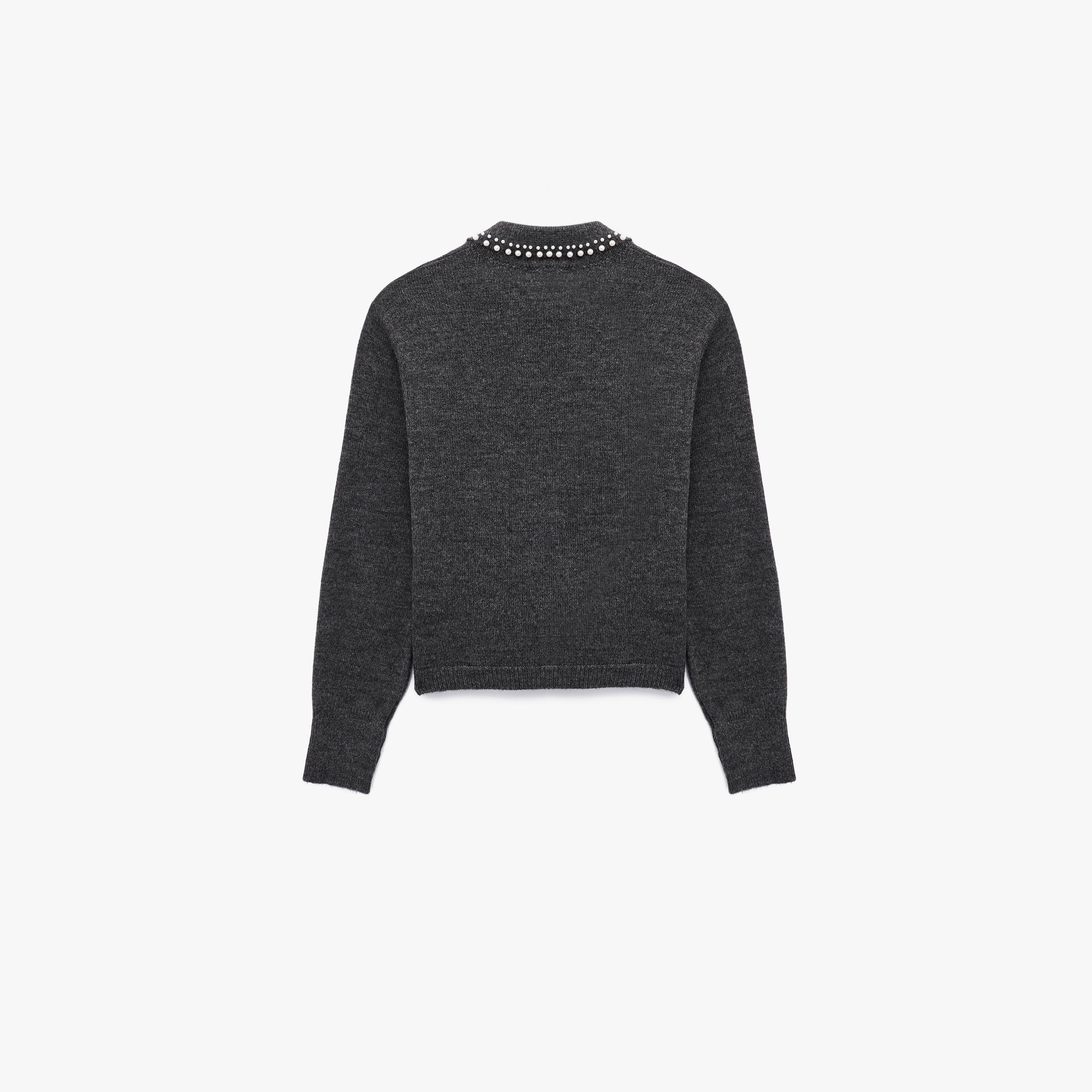 KOTON Charcoal Heathered Embellished Collared Women's Sweatshirt-women-clothing-hoodiesandsweatshirts-sweatshirts-image-5