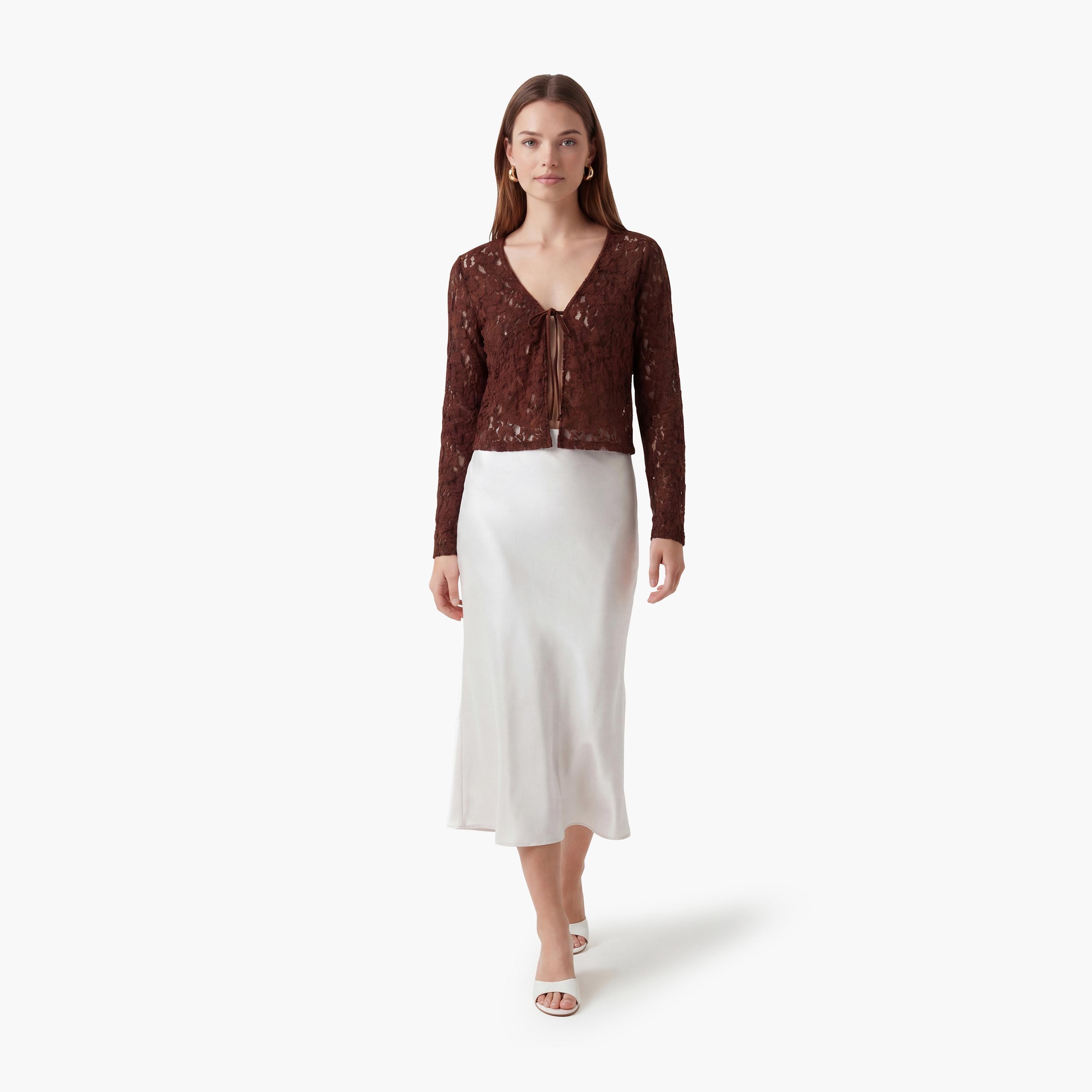 توب نسائي من الدانتيل بالكامل بلون بني من كوتون-women-clothing-shirtsandblouses-blouses-image-2