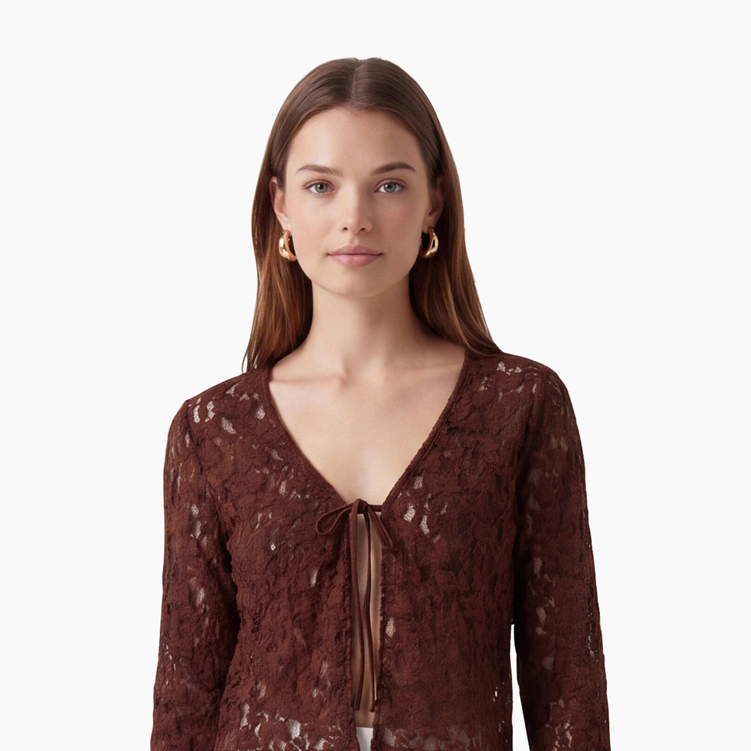KOTON Brown All-Over Lace Women's Top-women-clothing-shirtsandblouses-blouses-image-5