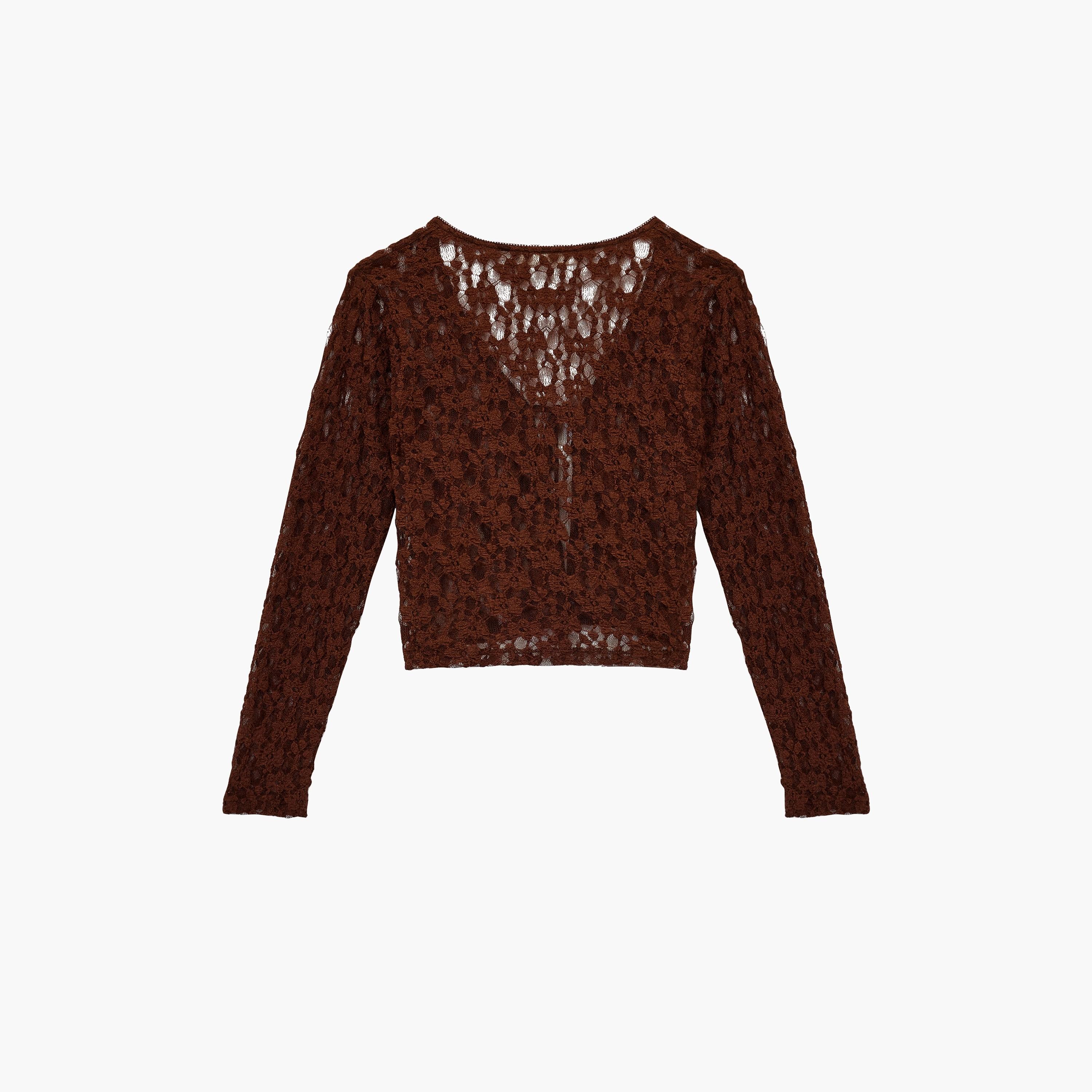 KOTON Brown All-Over Lace Women's Top-women-clothing-shirtsandblouses-blouses-image-6