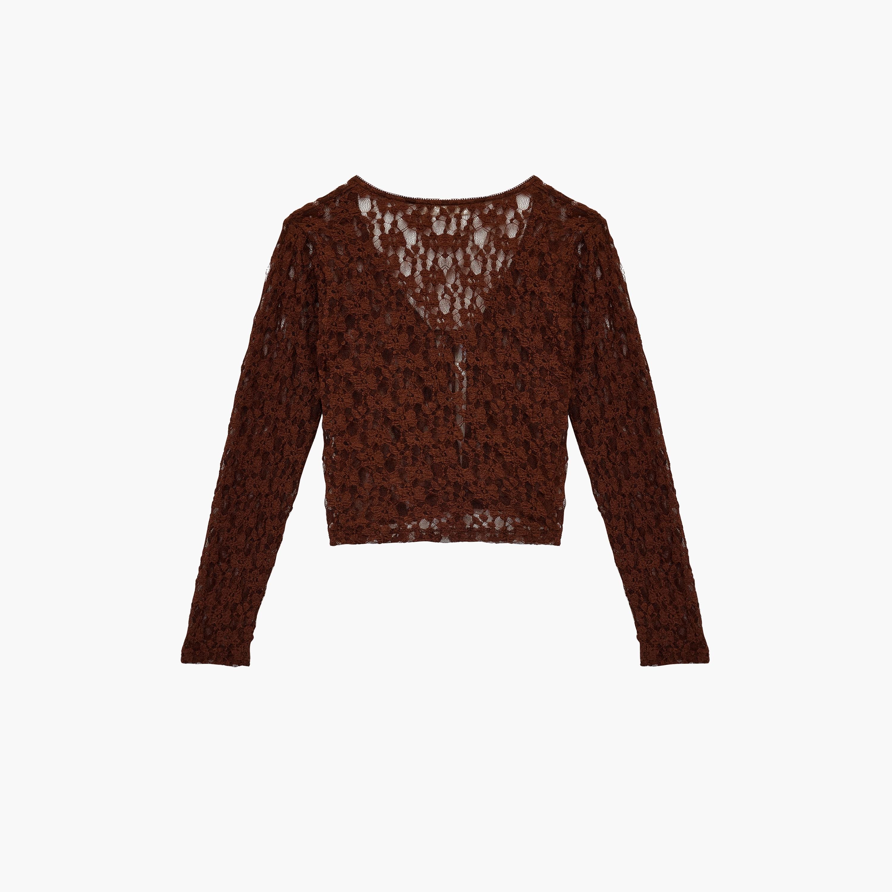 توب نسائي من الدانتيل بالكامل بلون بني من كوتون-women-clothing-shirtsandblouses-blouses-image-7