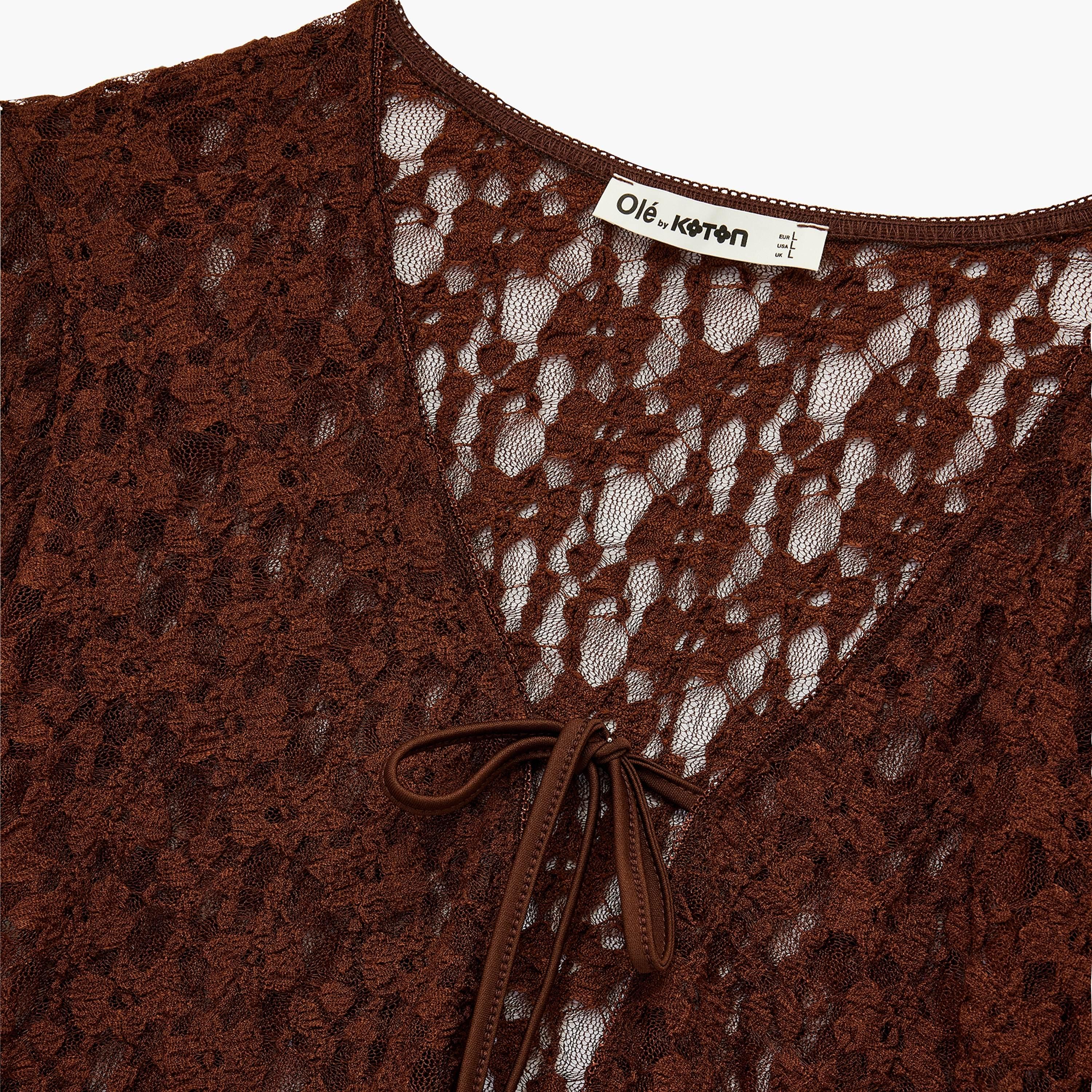 KOTON Brown All-Over Lace Women's Top-women-clothing-shirtsandblouses-blouses-image-8