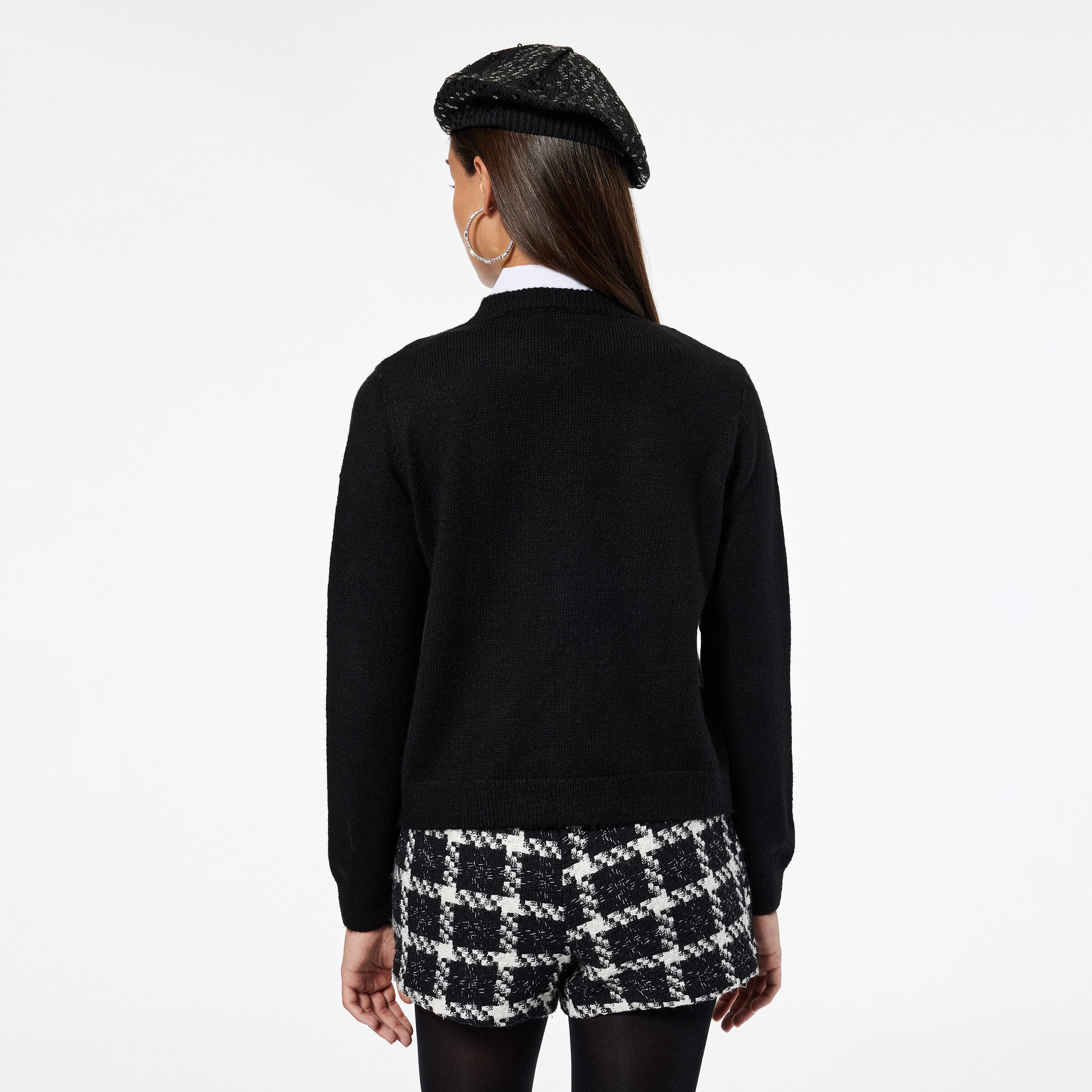 كارديجان نسائي بياقة دائرية ومزين بفيونكة باللون الأسود من كوتون-women-clothing-cardigansandjumpers-cardigans-image-3