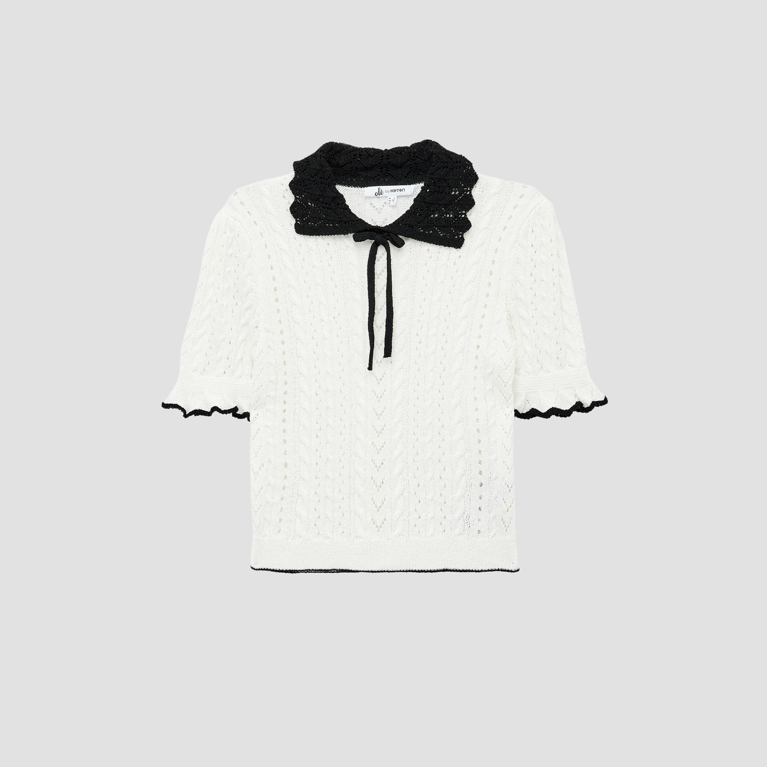 KOTON White Cable Knitted Collared Women's Sweater-women-clothing-cardigansandjumpers-jumpers-image-4