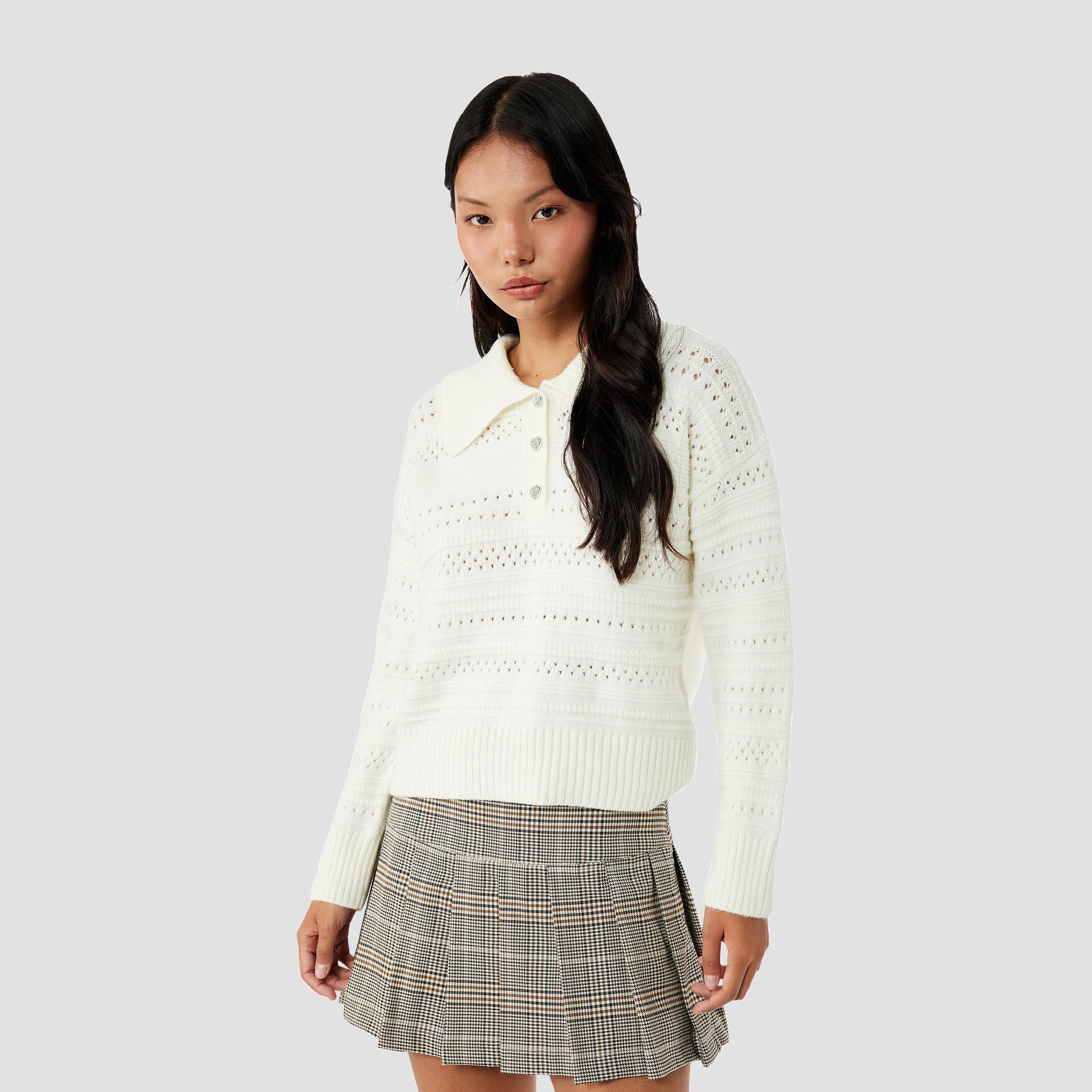 KOTON Cream Knitted Collared Women's Sweater-women-winterwear-cardigansandjumpers-jumpers-image-1