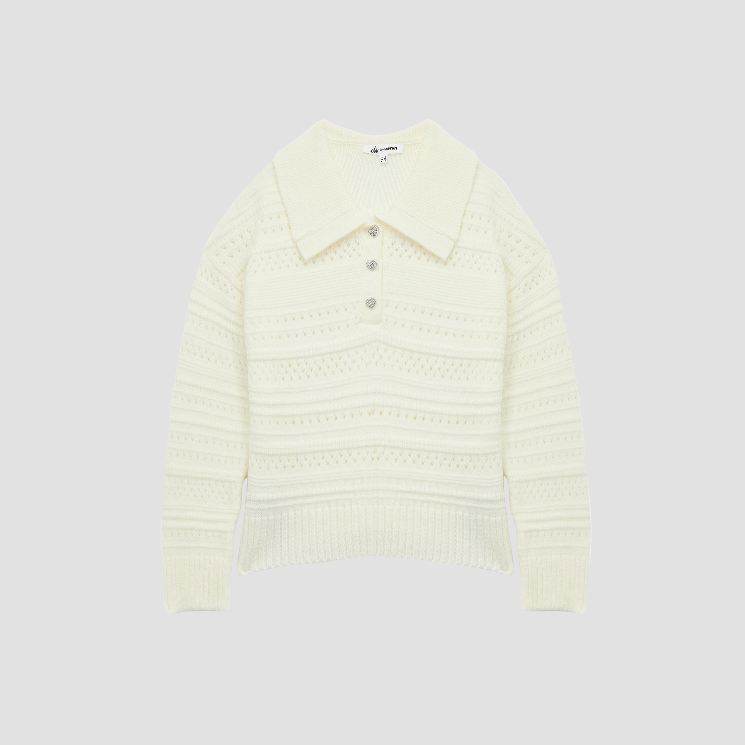KOTON Cream Knitted Collared Women's Sweater-women-winterwear-cardigansandjumpers-jumpers-image-3