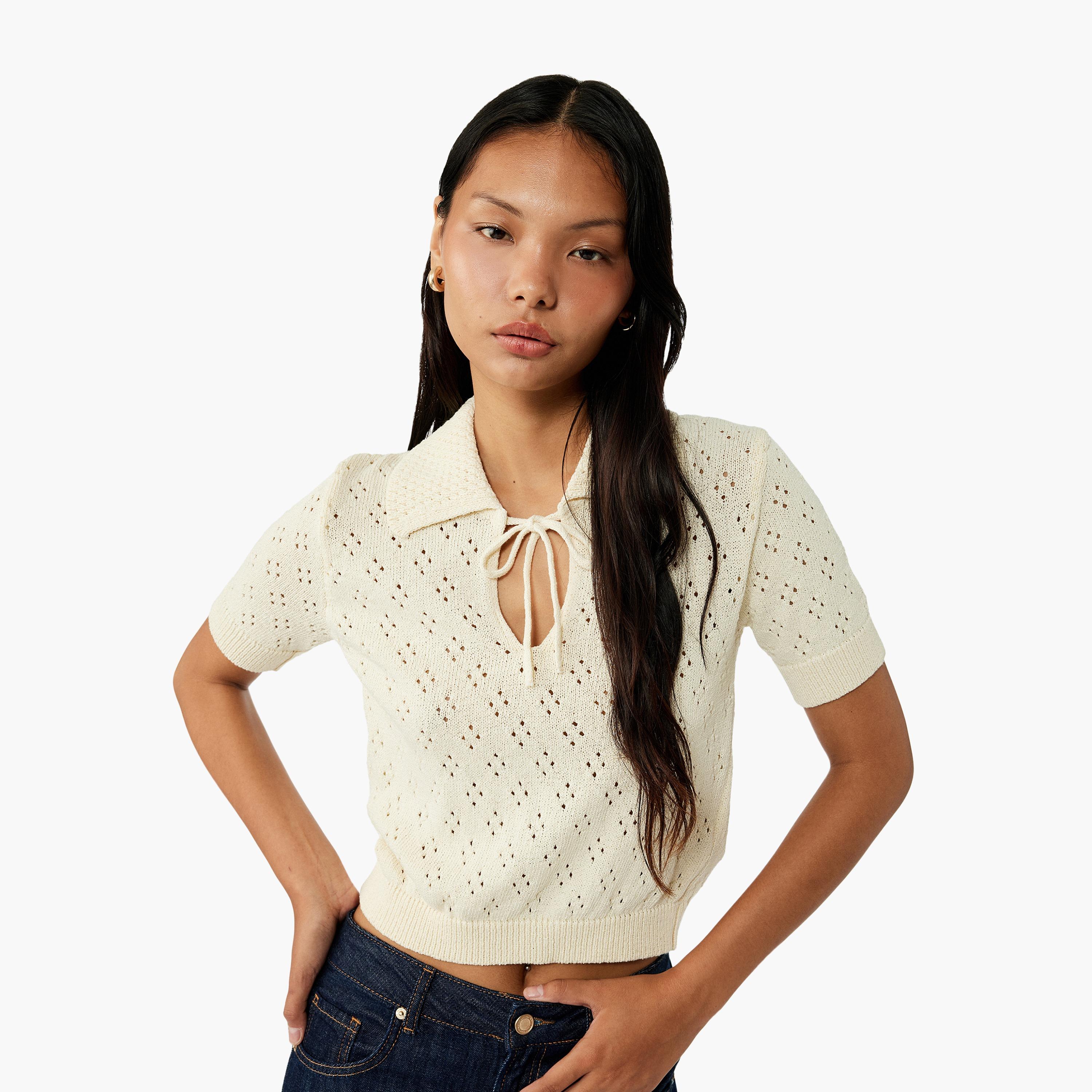 KOTON Beige Knitted Tie-Up Neck Women's Sweater-women-winterwear-cardigansandjumpers-jumpers-image-1
