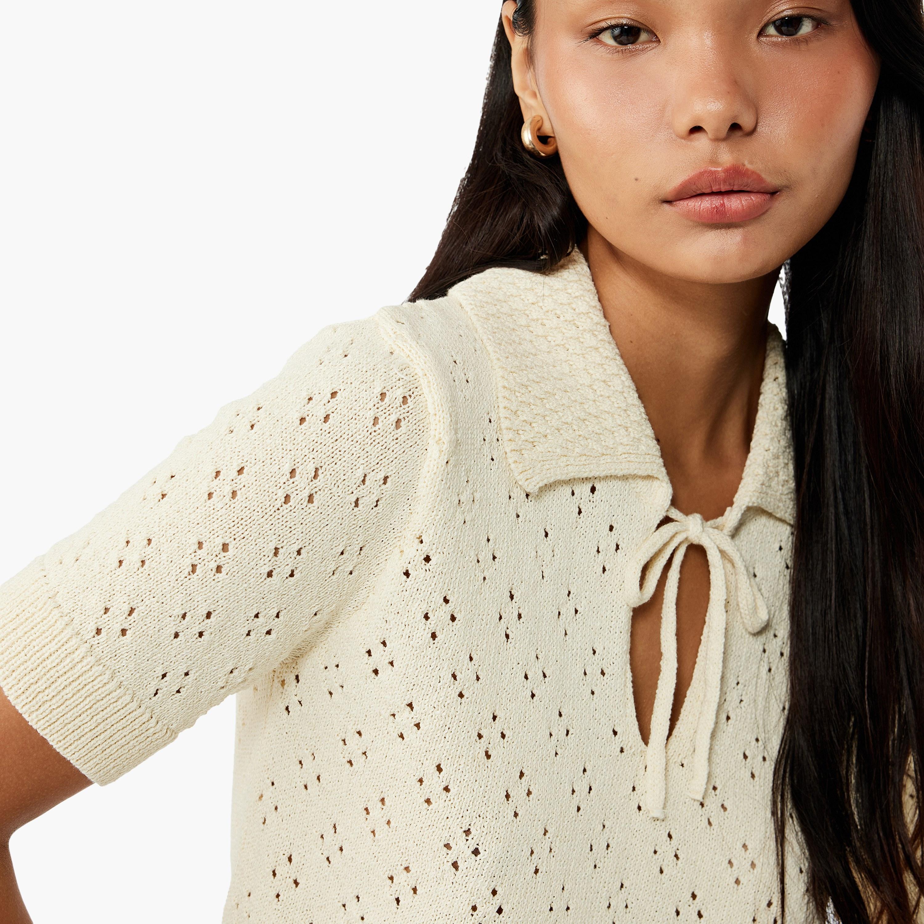 KOTON Beige Knitted Tie-Up Neck Women's Sweater-women-winterwear-cardigansandjumpers-jumpers-image-2