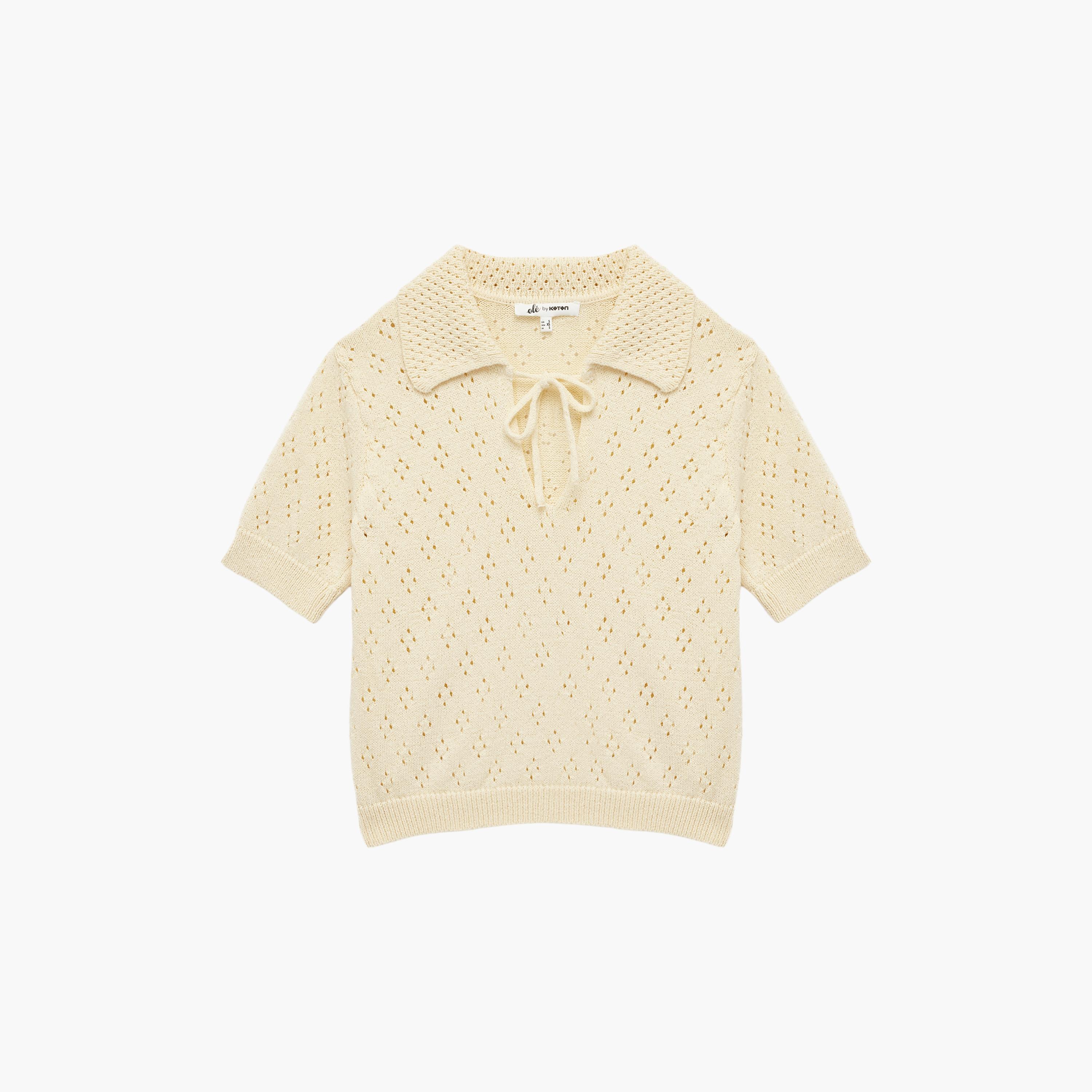 KOTON Beige Knitted Tie-Up Neck Women's Sweater-women-winterwear-cardigansandjumpers-jumpers-image-3