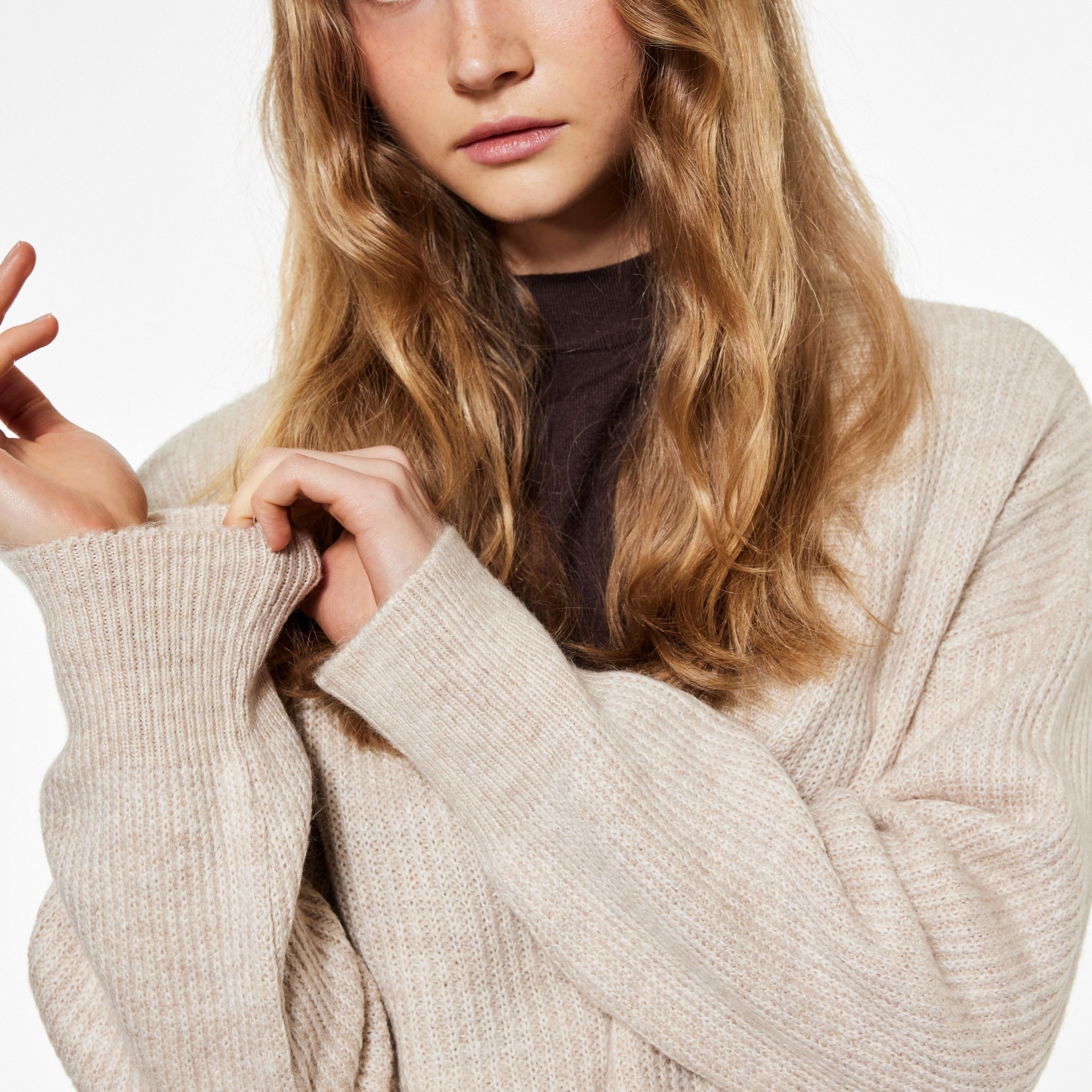 KOTON Beige Textured Dropped Sleeves Women's Sweater-women-clothing-cardigansandjumpers-jumpers-image-4