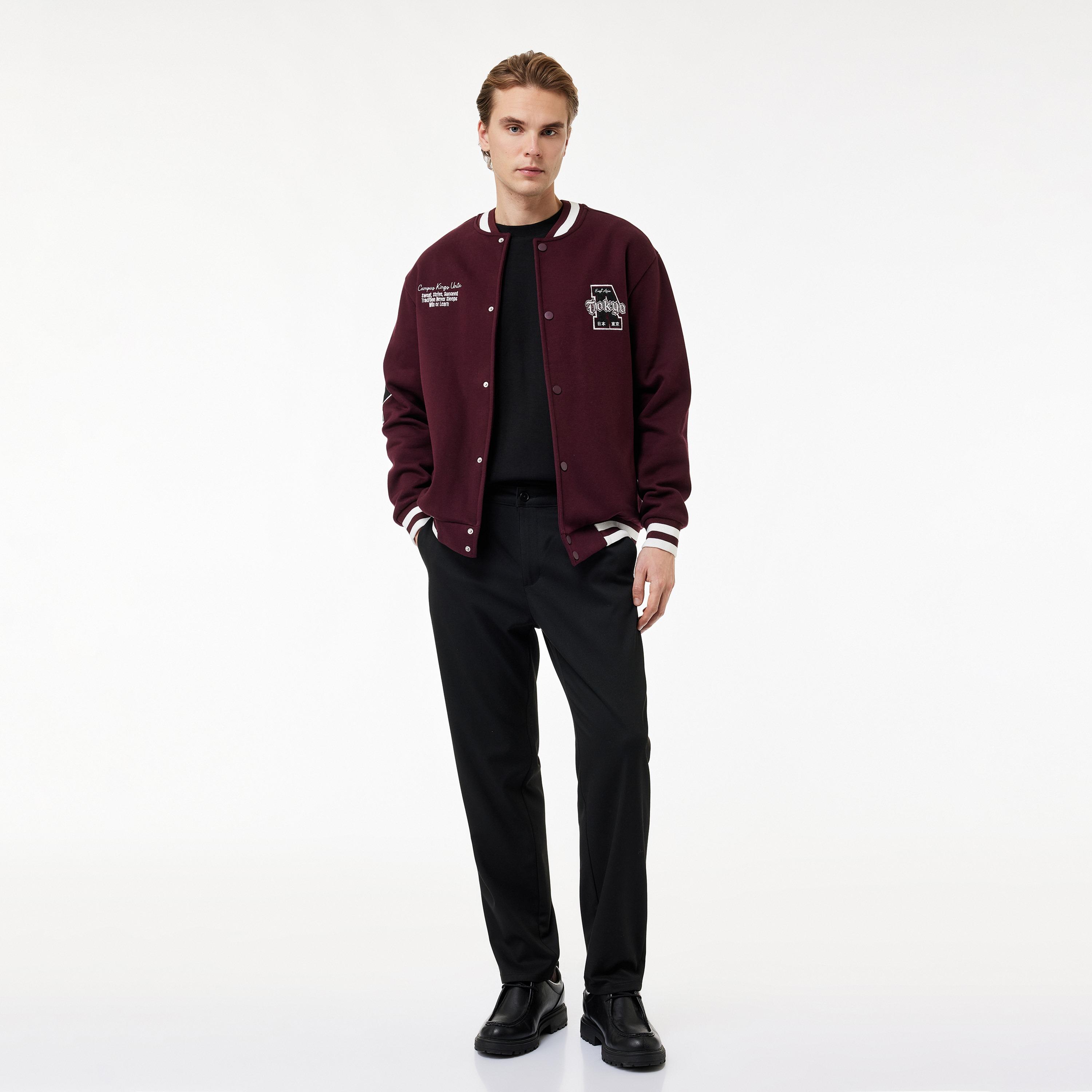 KOTON Text-Embroidered Collared Long Sleeves Men's Jacket-men-clothing-jacketsandblazers-jackets-image-2