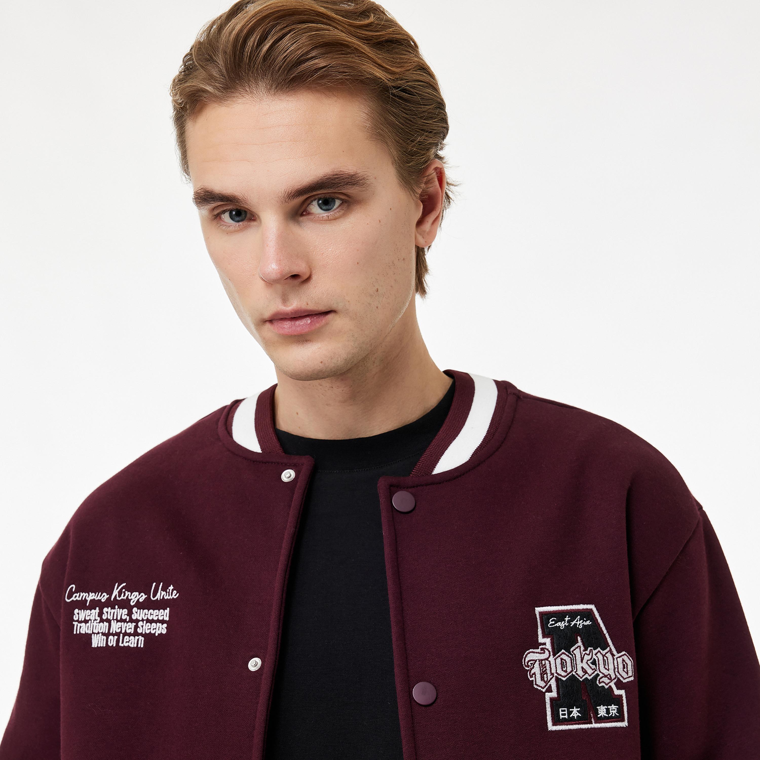 KOTON Text-Embroidered Collared Long Sleeves Men's Jacket-men-clothing-jacketsandblazers-jackets-image-3