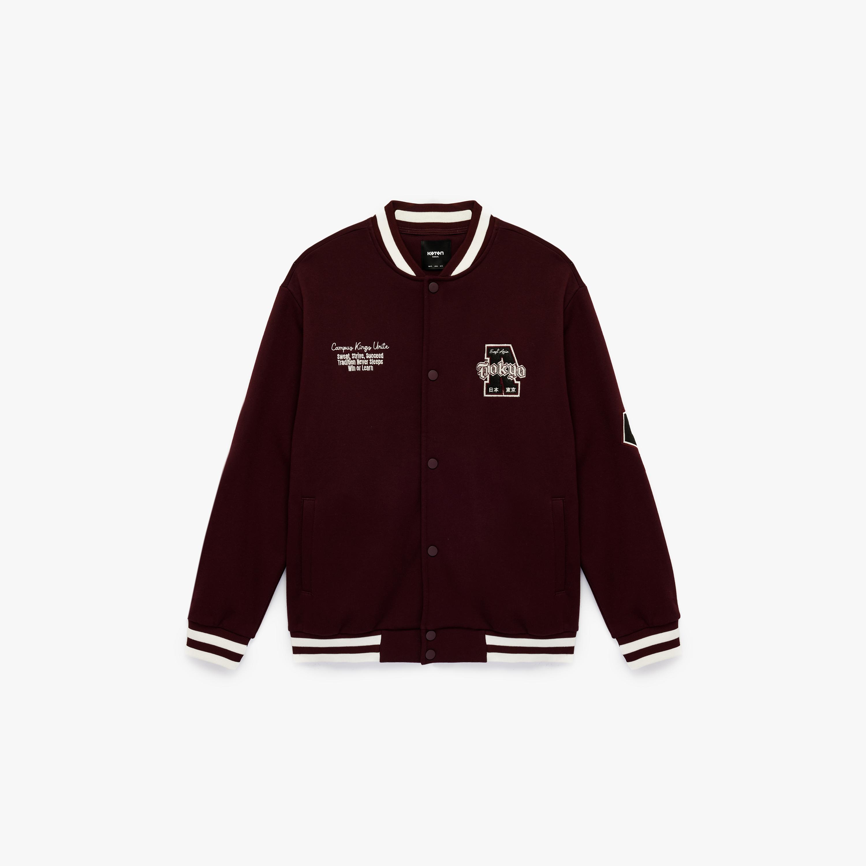 KOTON Text-Embroidered Collared Long Sleeves Men's Jacket-men-clothing-jacketsandblazers-jackets-image-4