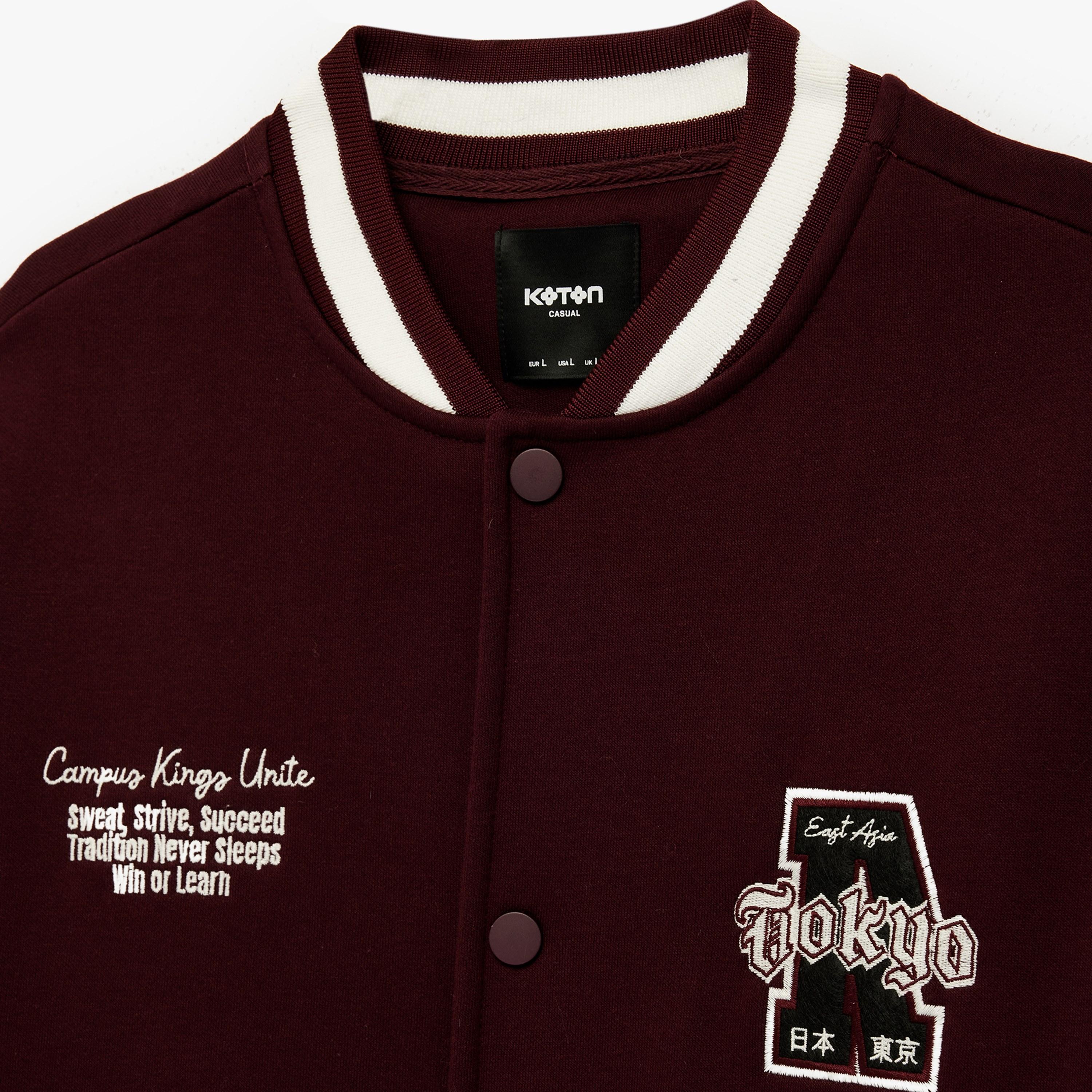 KOTON Text-Embroidered Collared Long Sleeves Men's Jacket-men-clothing-jacketsandblazers-jackets-image-6
