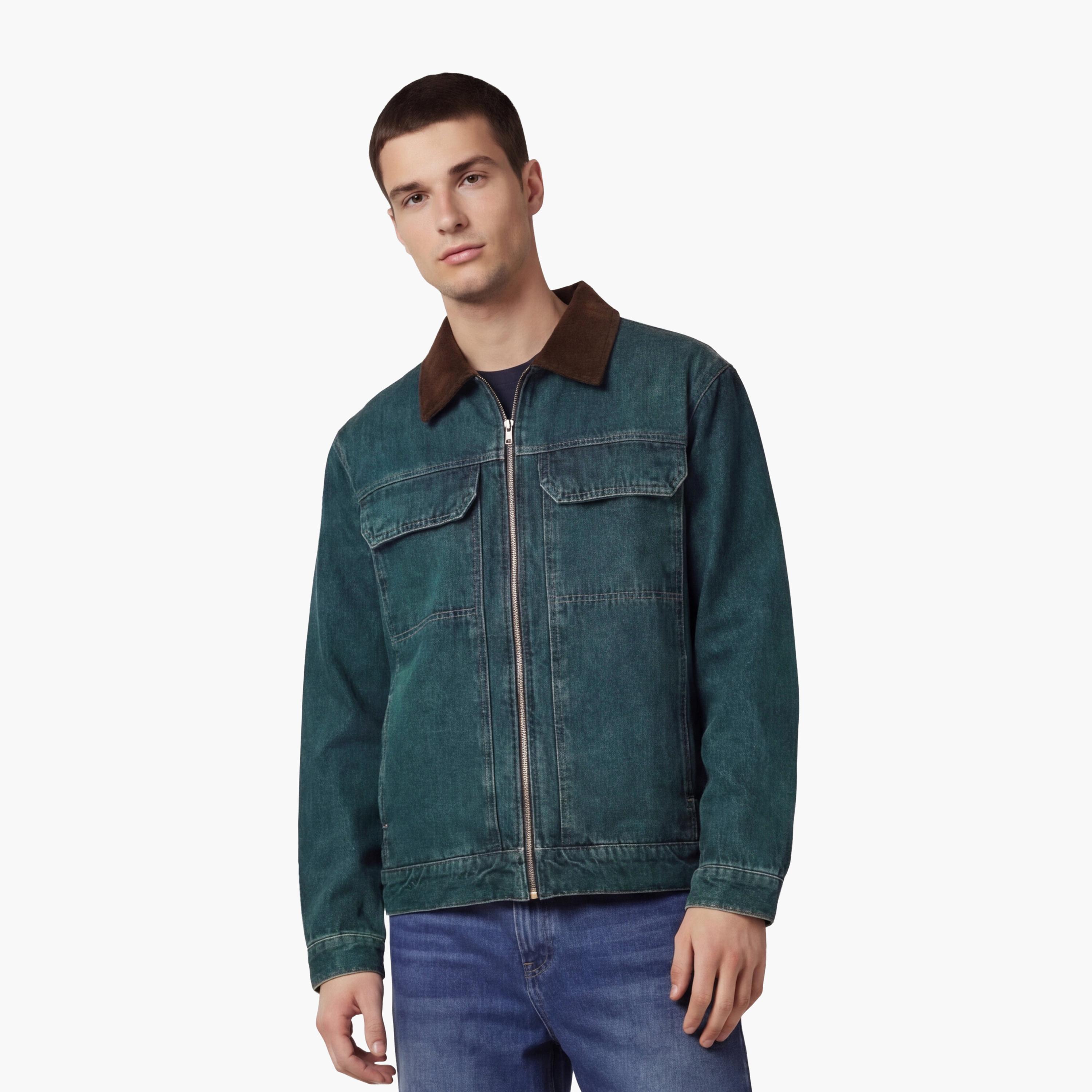 KOTON Plain Collared Long Sleeves Men's Denim Jacket-men-clothing-jacketsandblazers-jackets-image-1