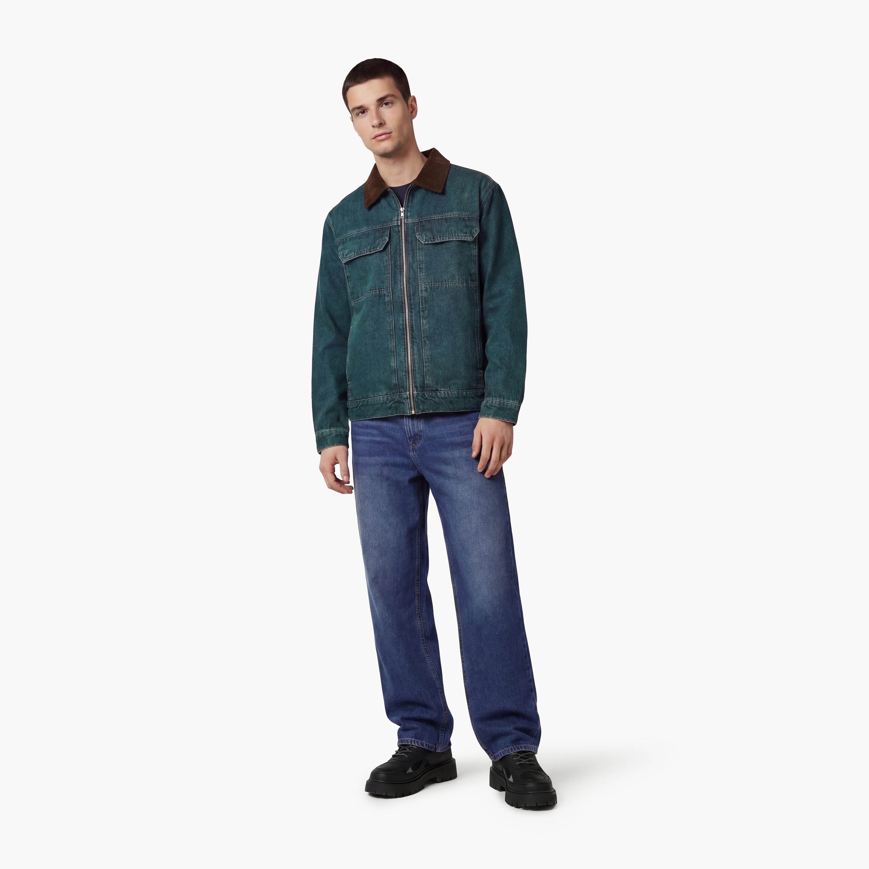 KOTON Plain Collared Long Sleeves Men's Denim Jacket-men-clothing-jacketsandblazers-jackets-image-2