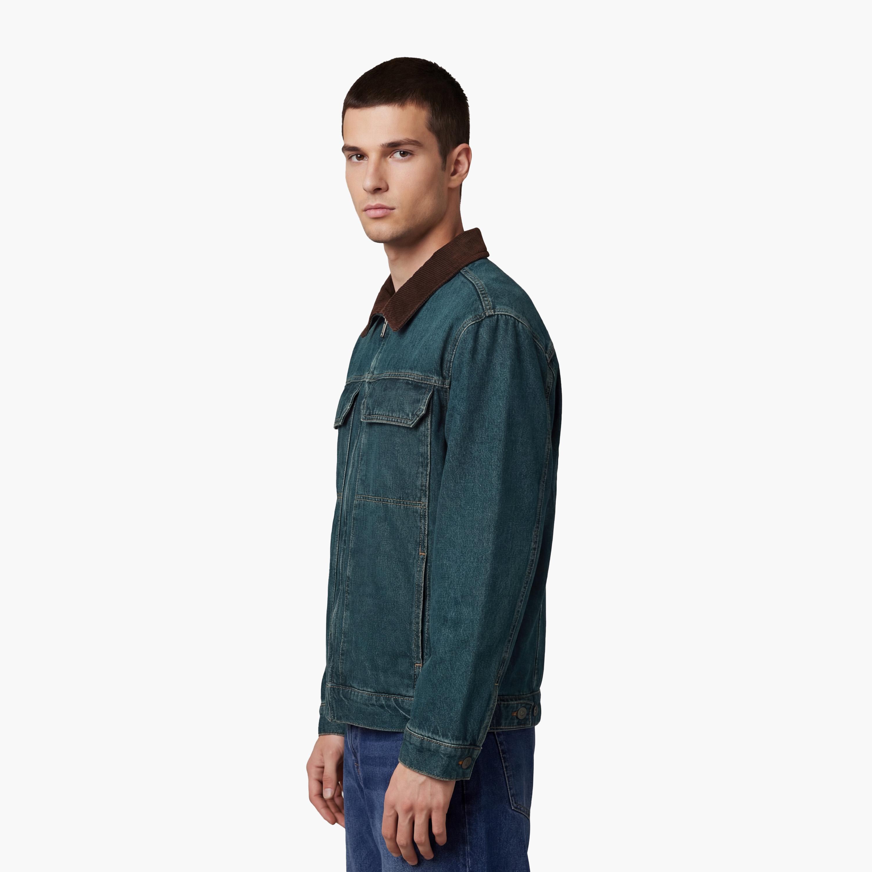 KOTON Plain Collared Long Sleeves Men's Denim Jacket-men-clothing-jacketsandblazers-jackets-image-3