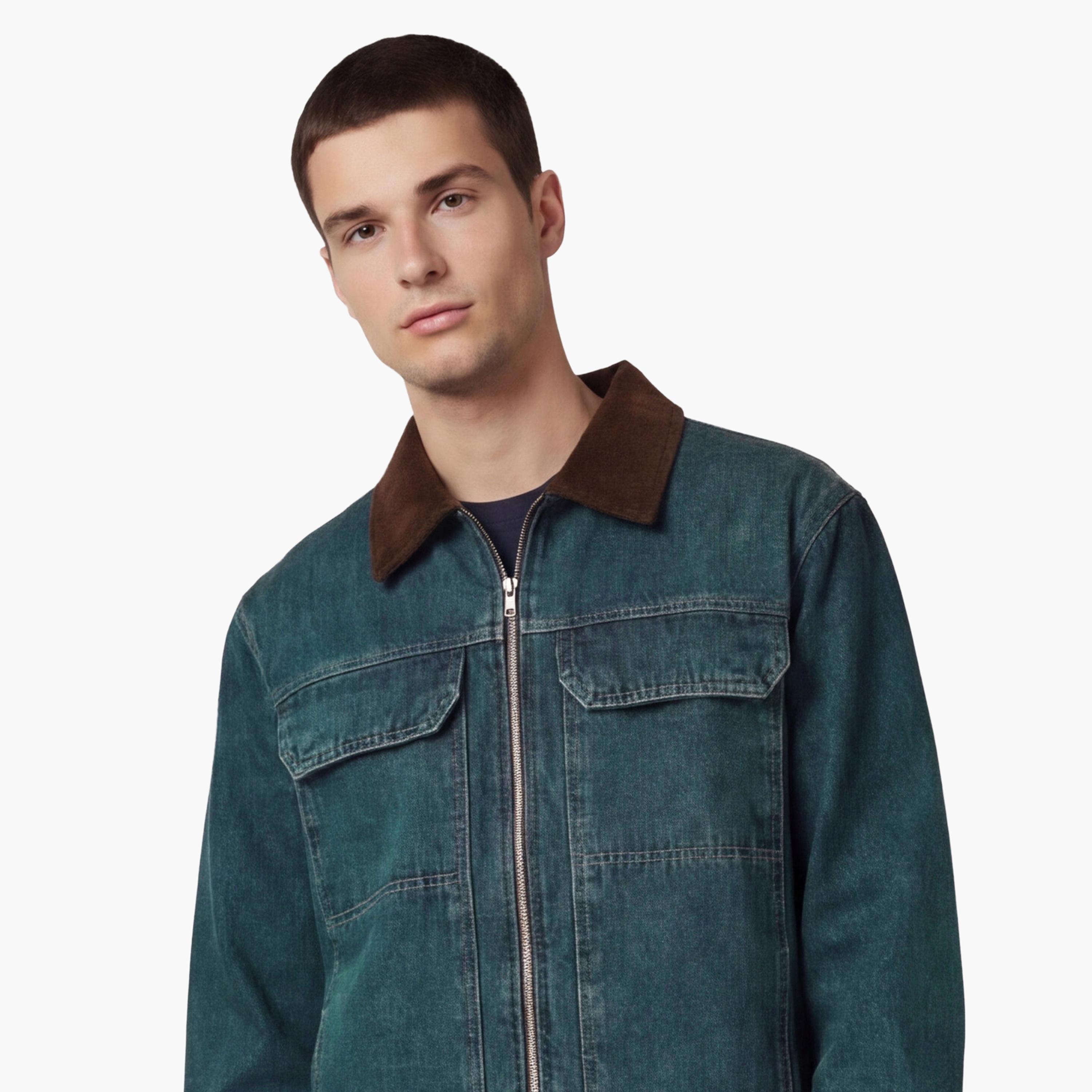 KOTON Plain Collared Long Sleeves Men's Denim Jacket-men-clothing-jacketsandblazers-jackets-image-5