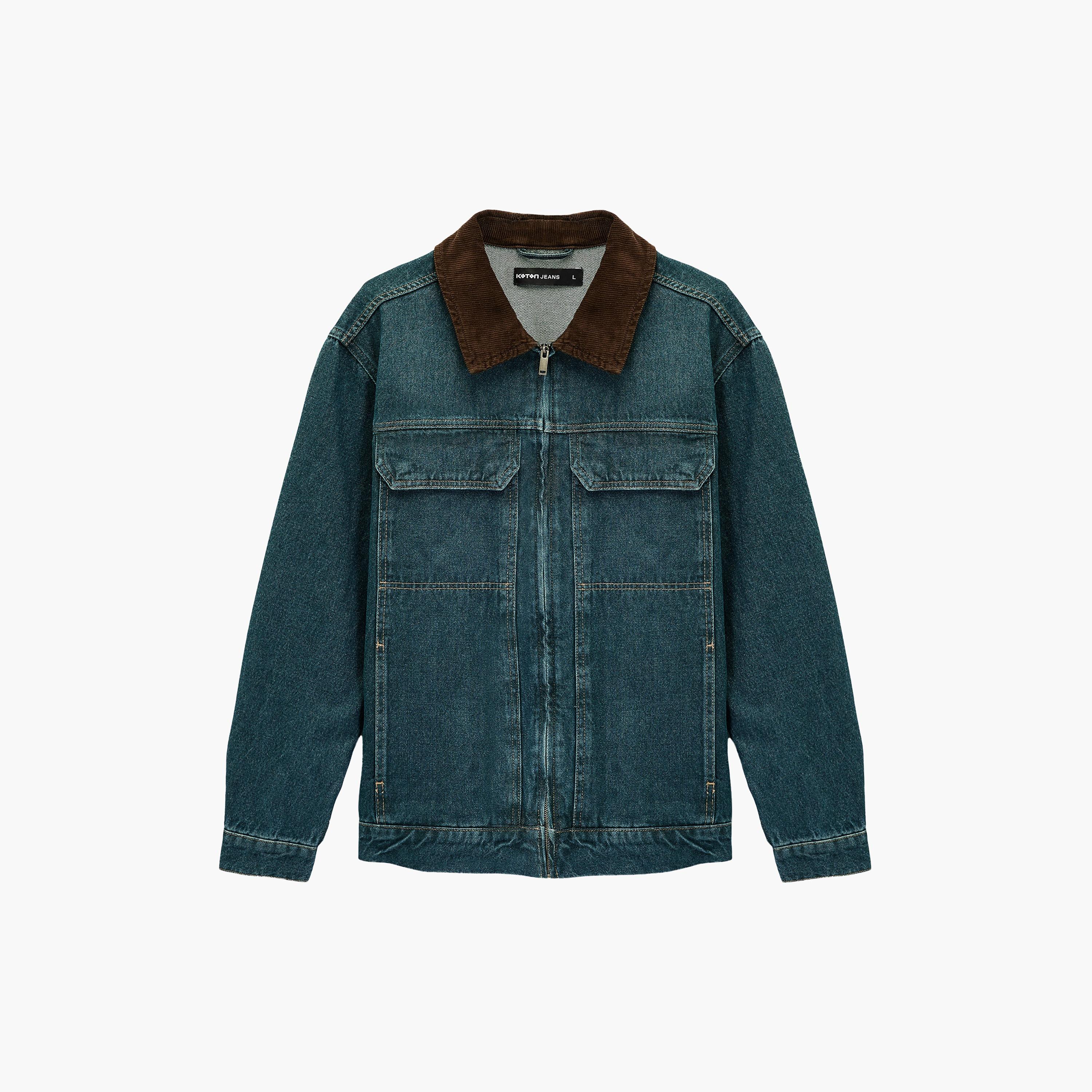 KOTON Plain Collared Long Sleeves Men's Denim Jacket-men-clothing-jacketsandblazers-jackets-image-6