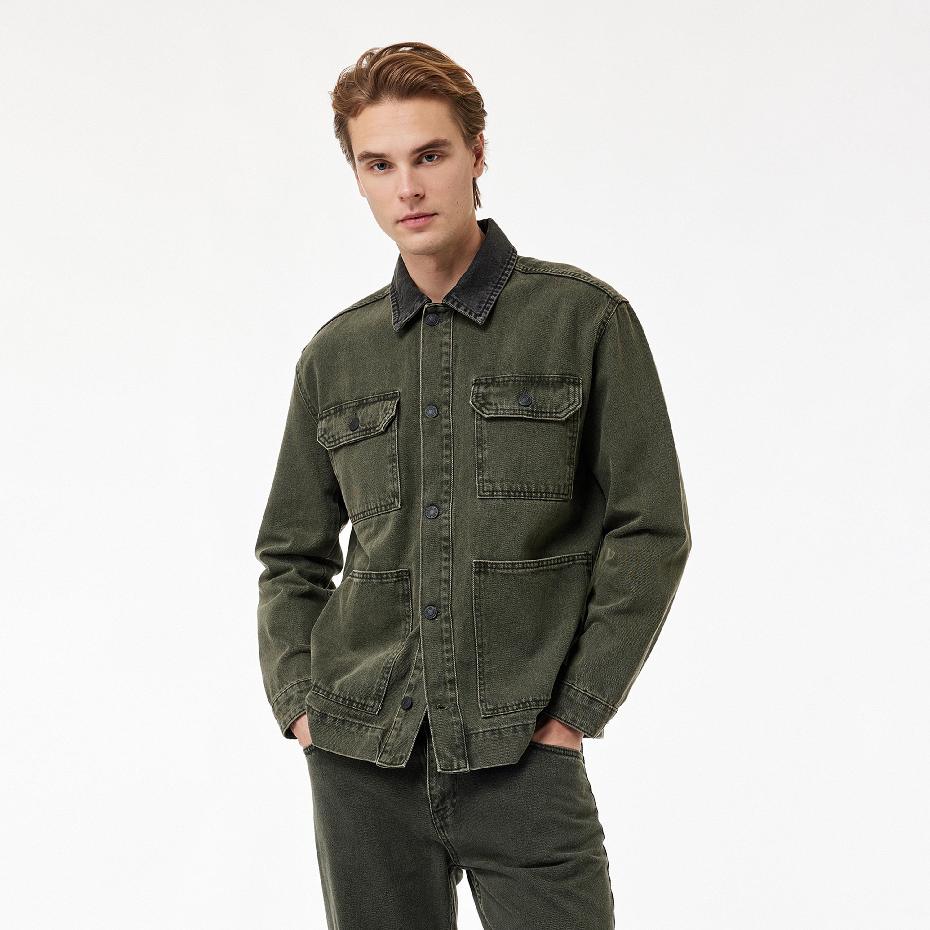 KOTON Plain Collared Long Sleeves Men's Denim Jacket-men-clothing-jacketsandblazers-jackets-image-1