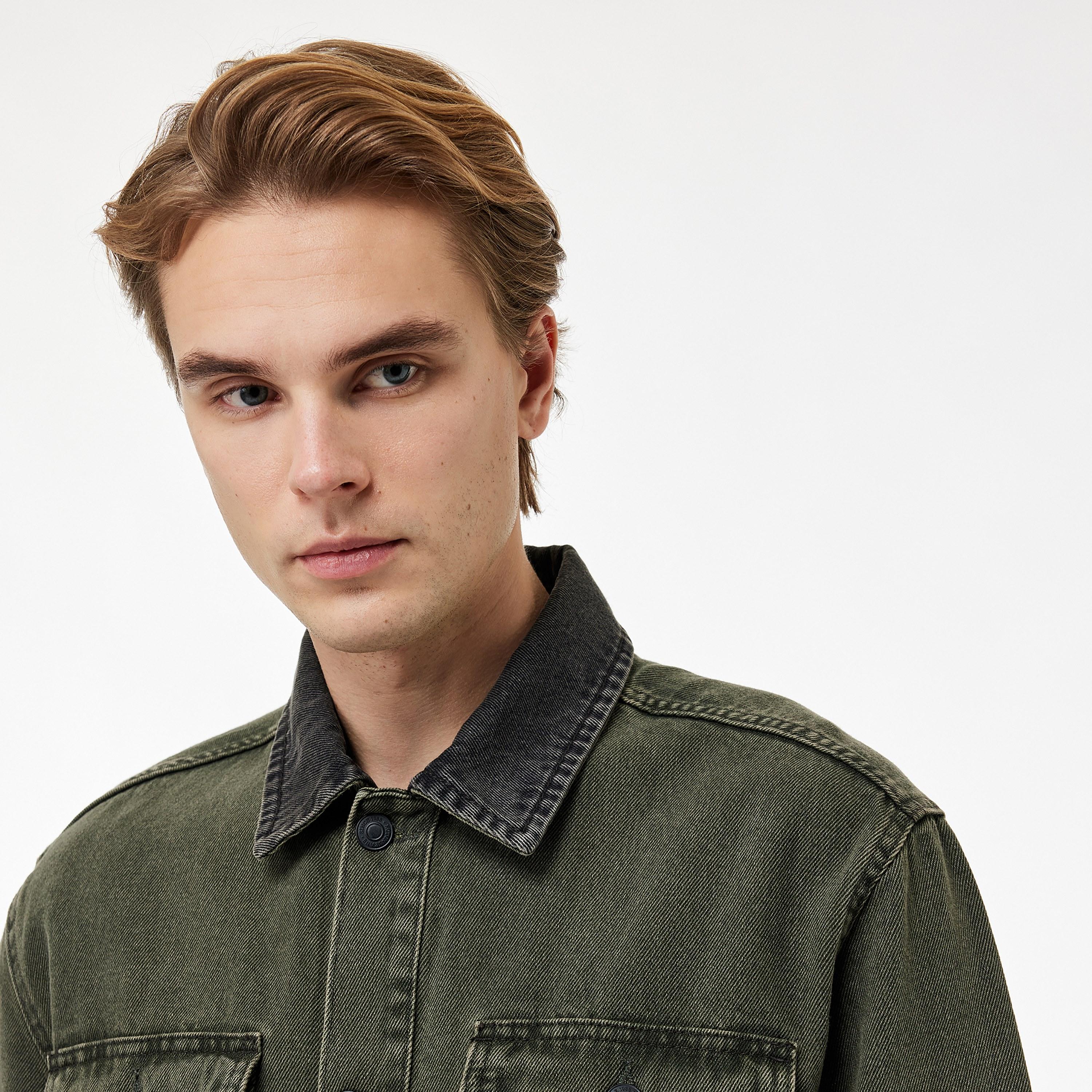 KOTON Plain Collared Long Sleeves Men's Denim Jacket-men-clothing-jacketsandblazers-jackets-image-3