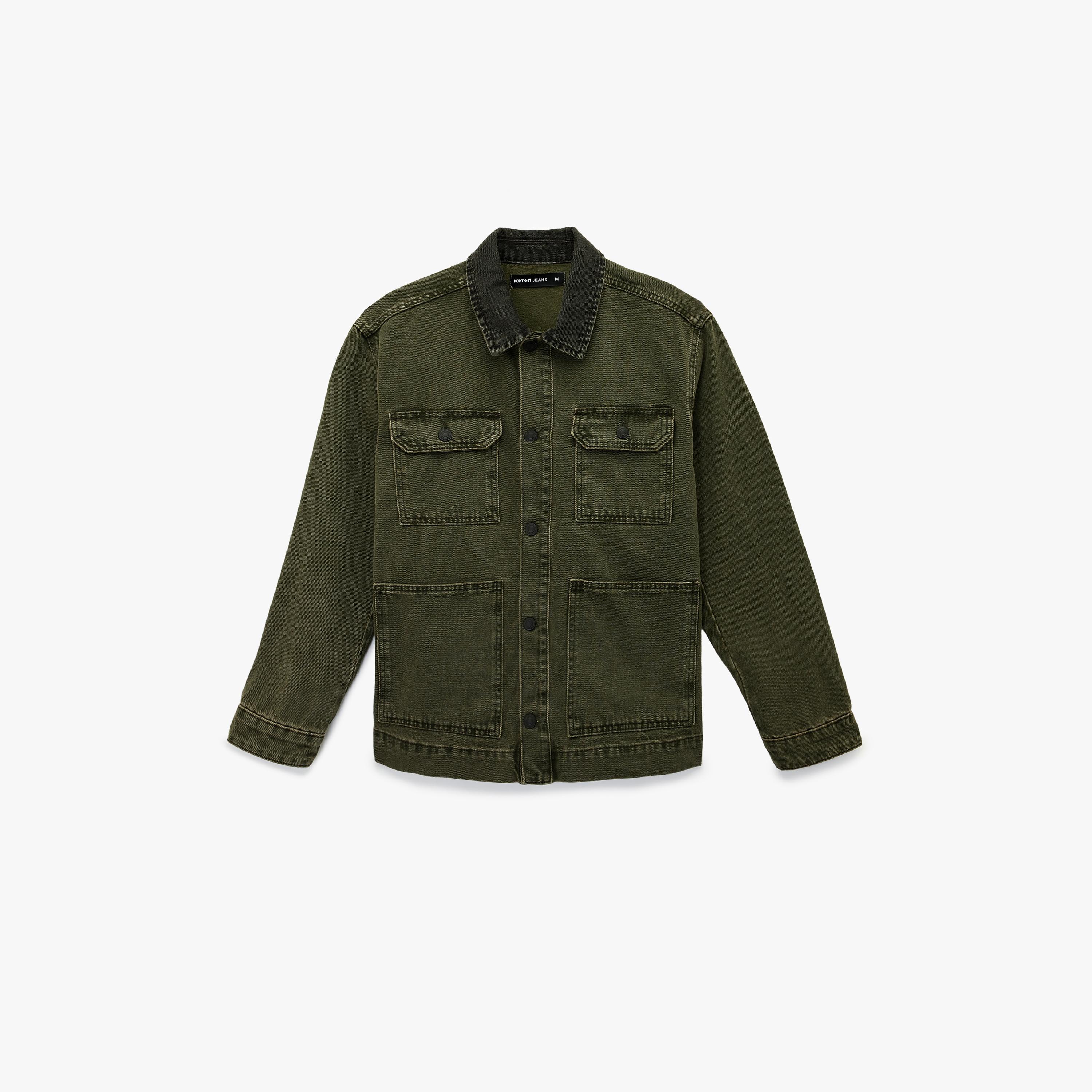 KOTON Plain Collared Long Sleeves Men's Denim Jacket-men-clothing-jacketsandblazers-jackets-image-4