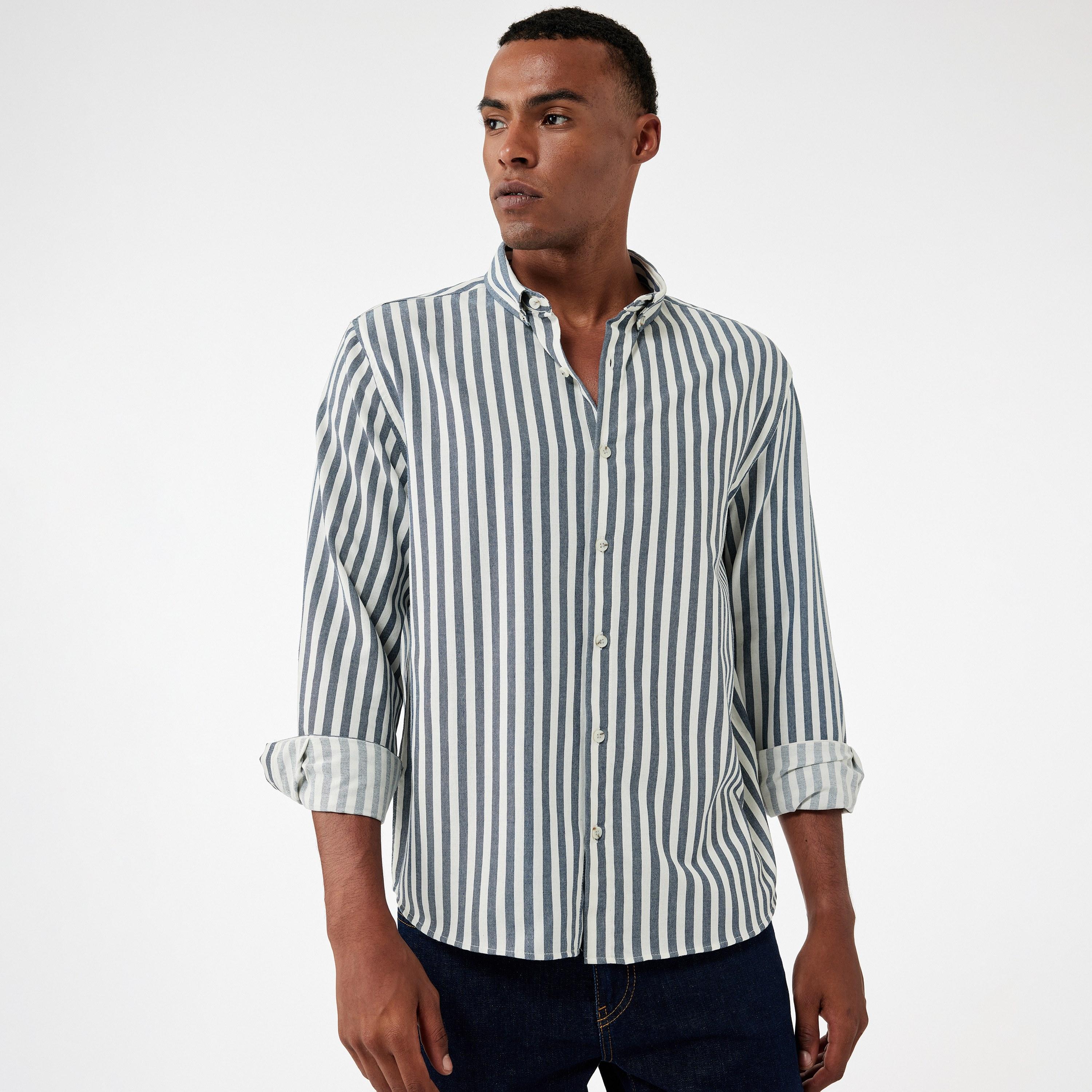 KOTON Regular Fit Striped Spread Collar Long Sleeves Men's Shirt-men-clothing-shirts-image-1