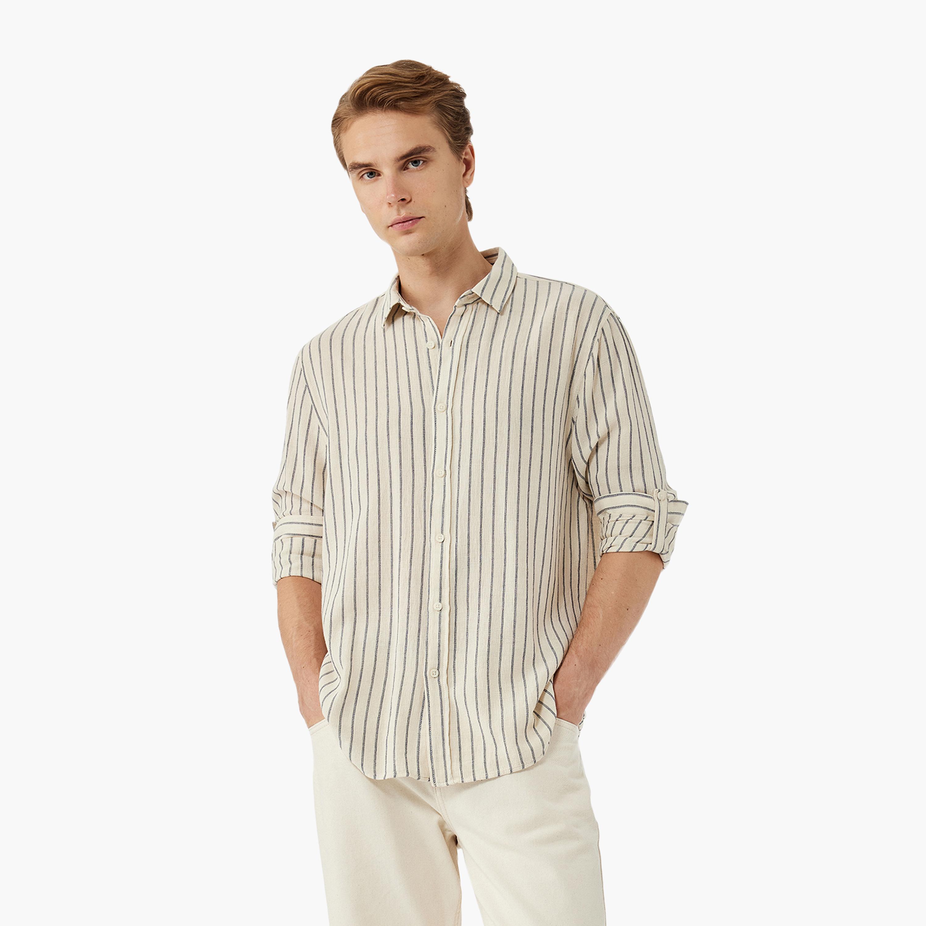 KOTON Regular Fit Striped Collared Long Sleeves Men's Shirt-men-clothing-shirts-image-1