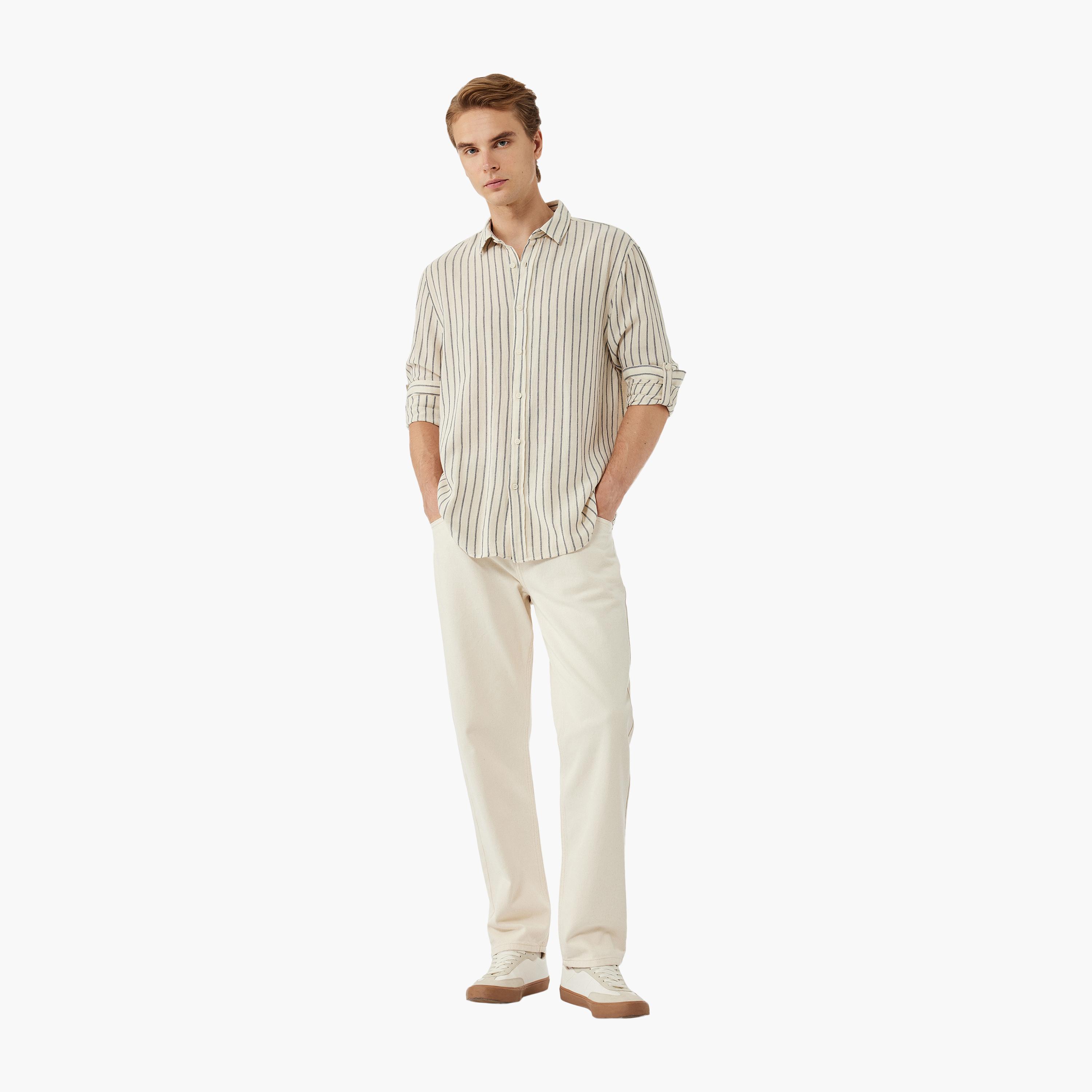 KOTON Regular Fit Striped Collared Long Sleeves Men's Shirt-men-clothing-shirts-image-2