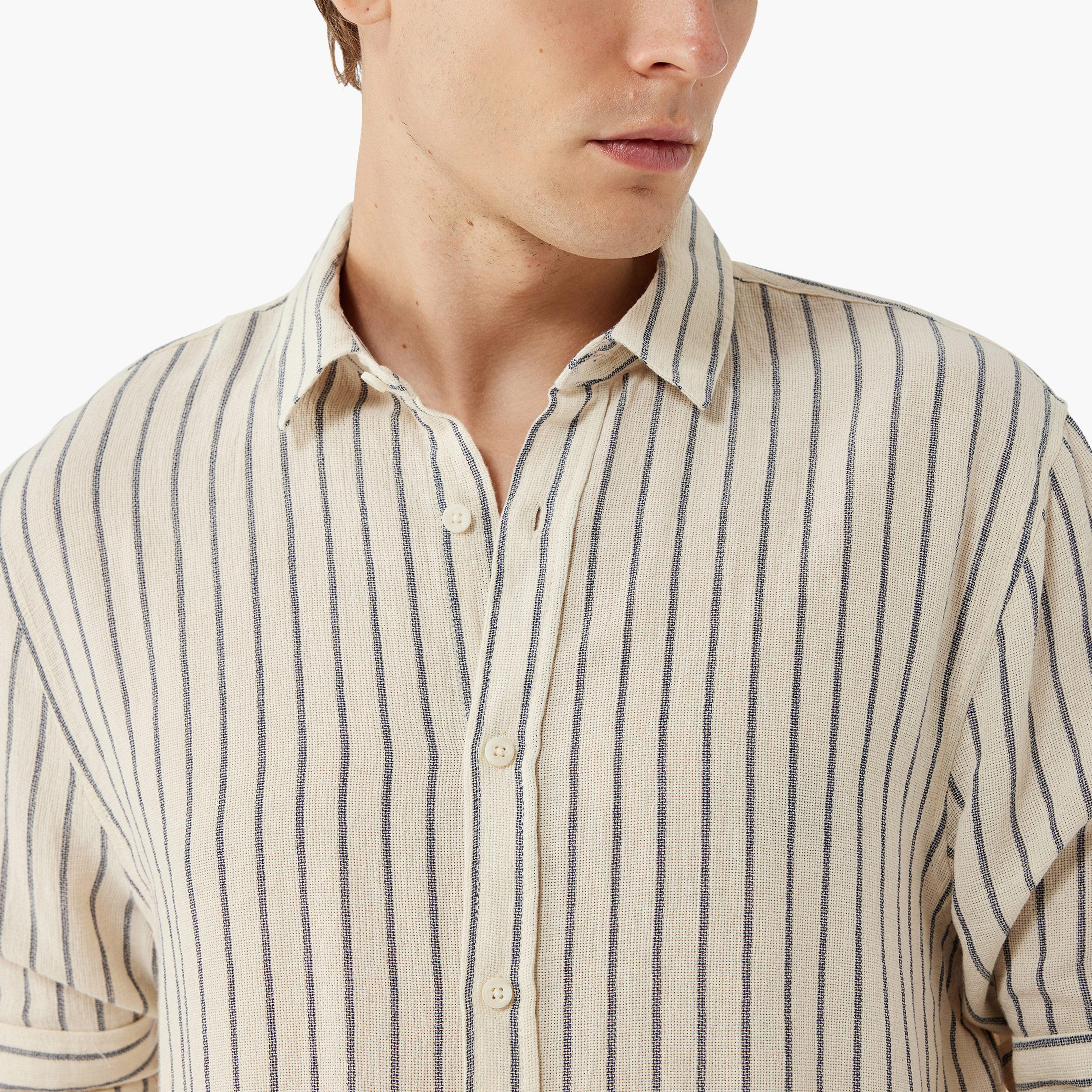 KOTON Regular Fit Striped Collared Long Sleeves Men's Shirt-men-clothing-shirts-image-3