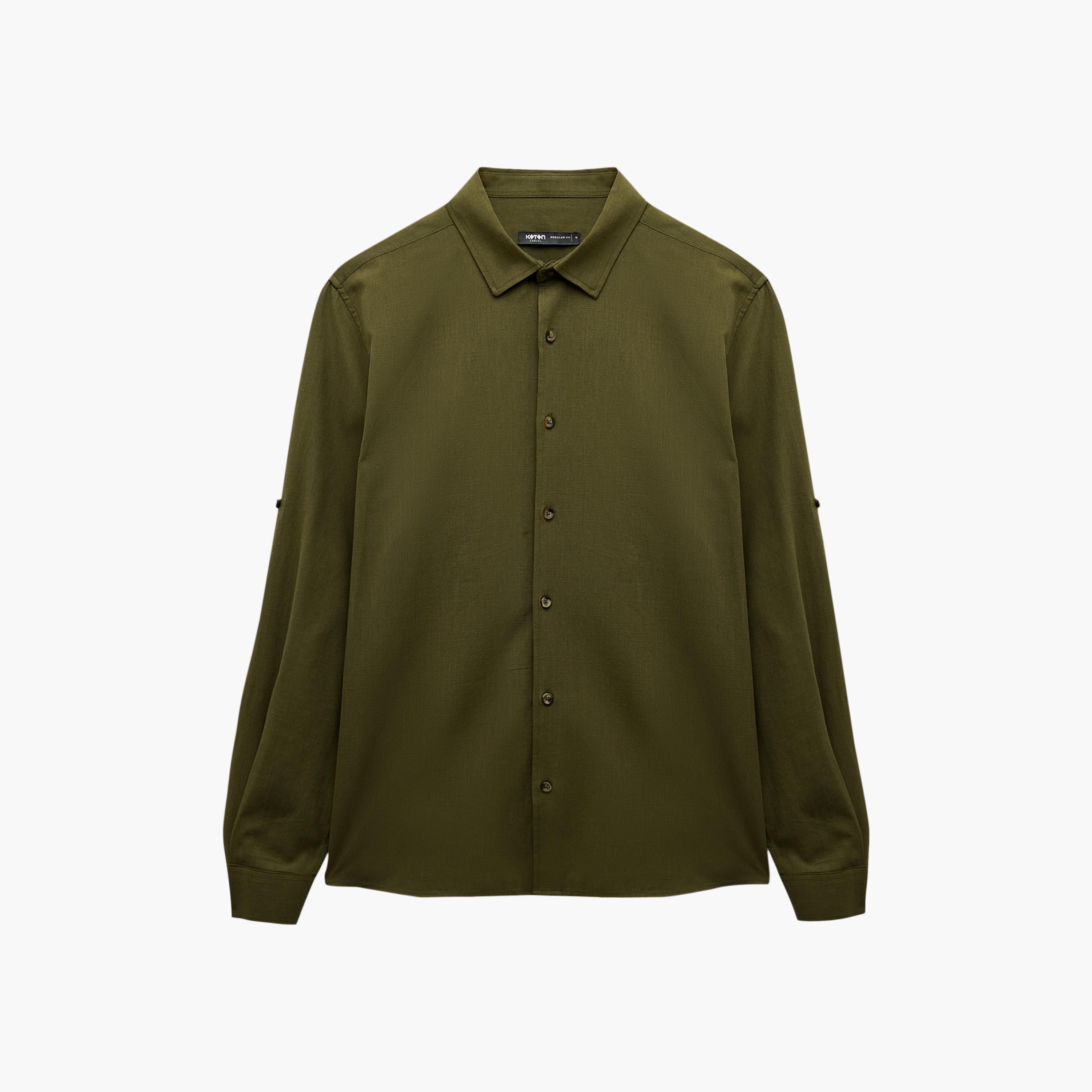 KOTON Regular Fit Plain Collared Roll-Up Sleeves Men's Shirt-men-clothing-shirts-image-3