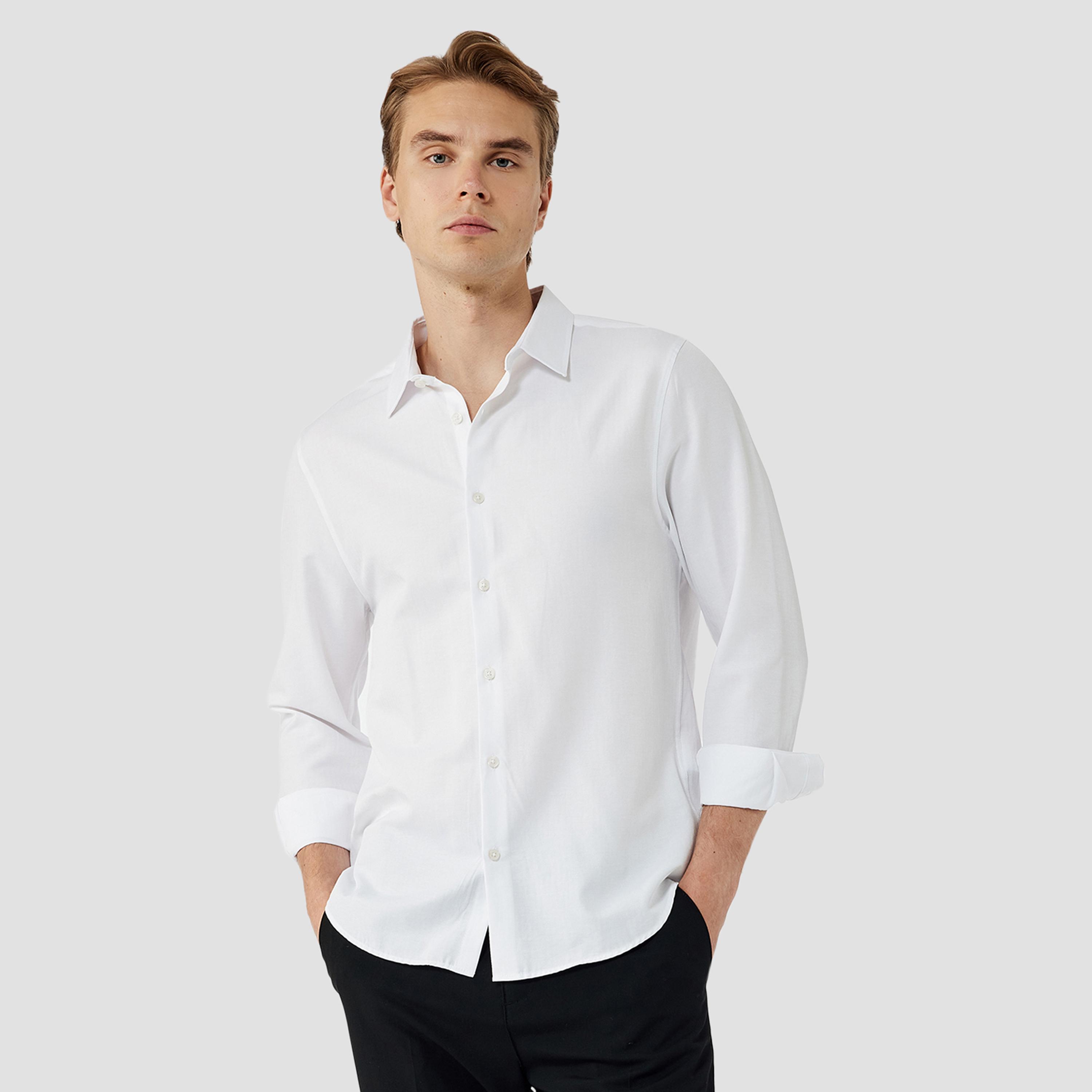 KOTON Slim Fit Plain Collared Long Sleeves Men's Shirt-men-clothing-shirts-image-1