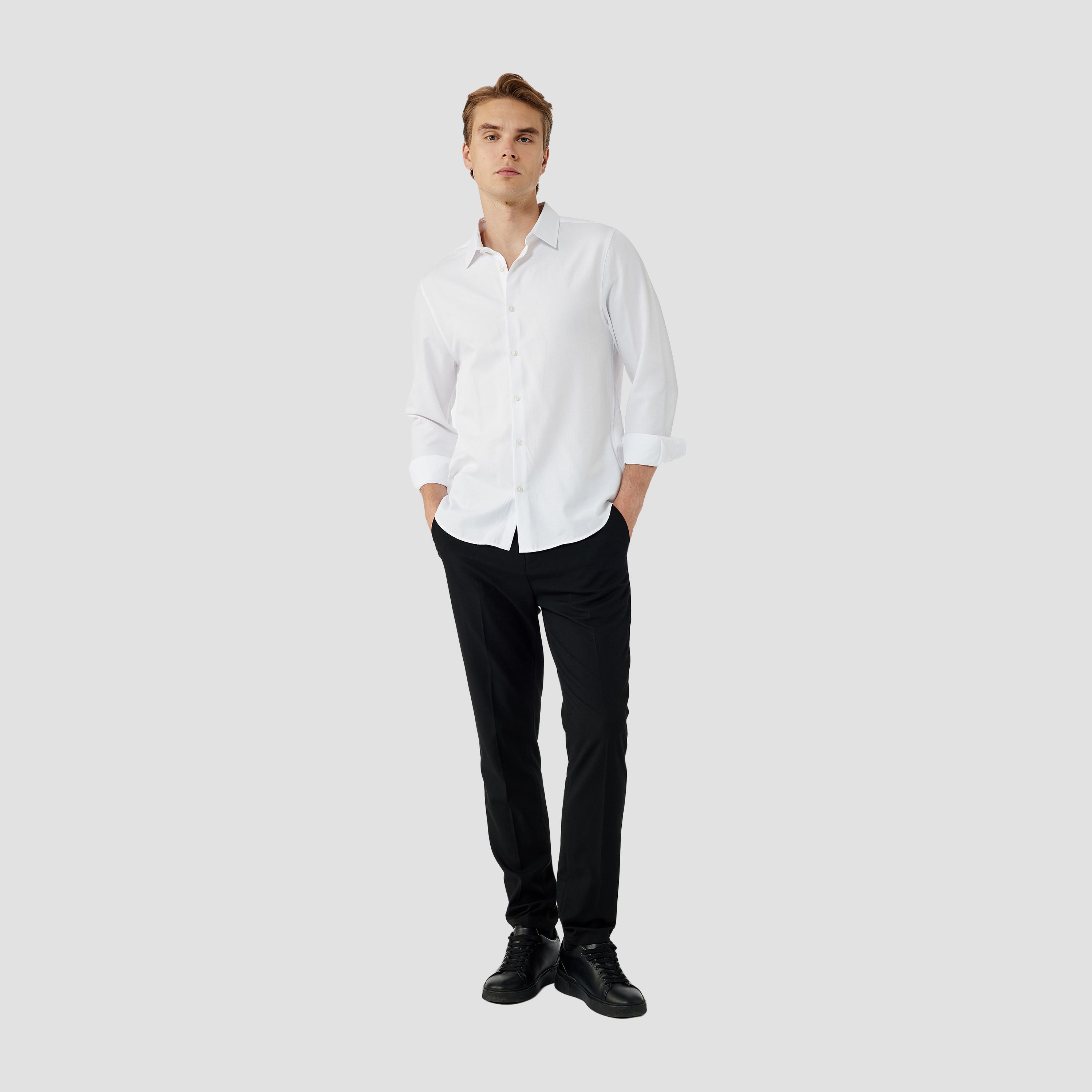 KOTON Slim Fit Plain Collared Long Sleeves Men's Shirt-men-clothing-shirts-image-2