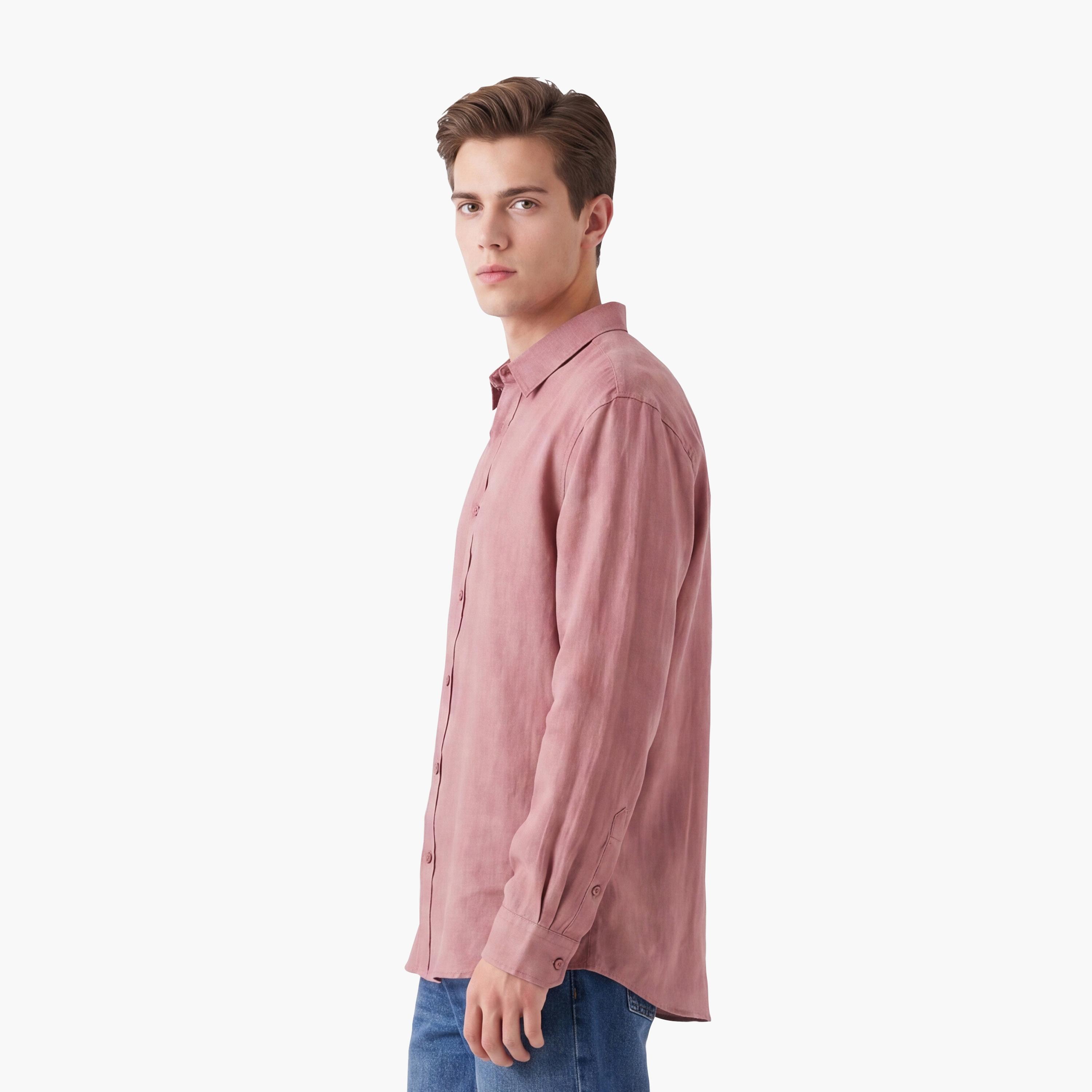 KOTON Regular Fit Plain Spread Collar Long Sleeves Men's Shirt-men-clothing-shirts-image-3