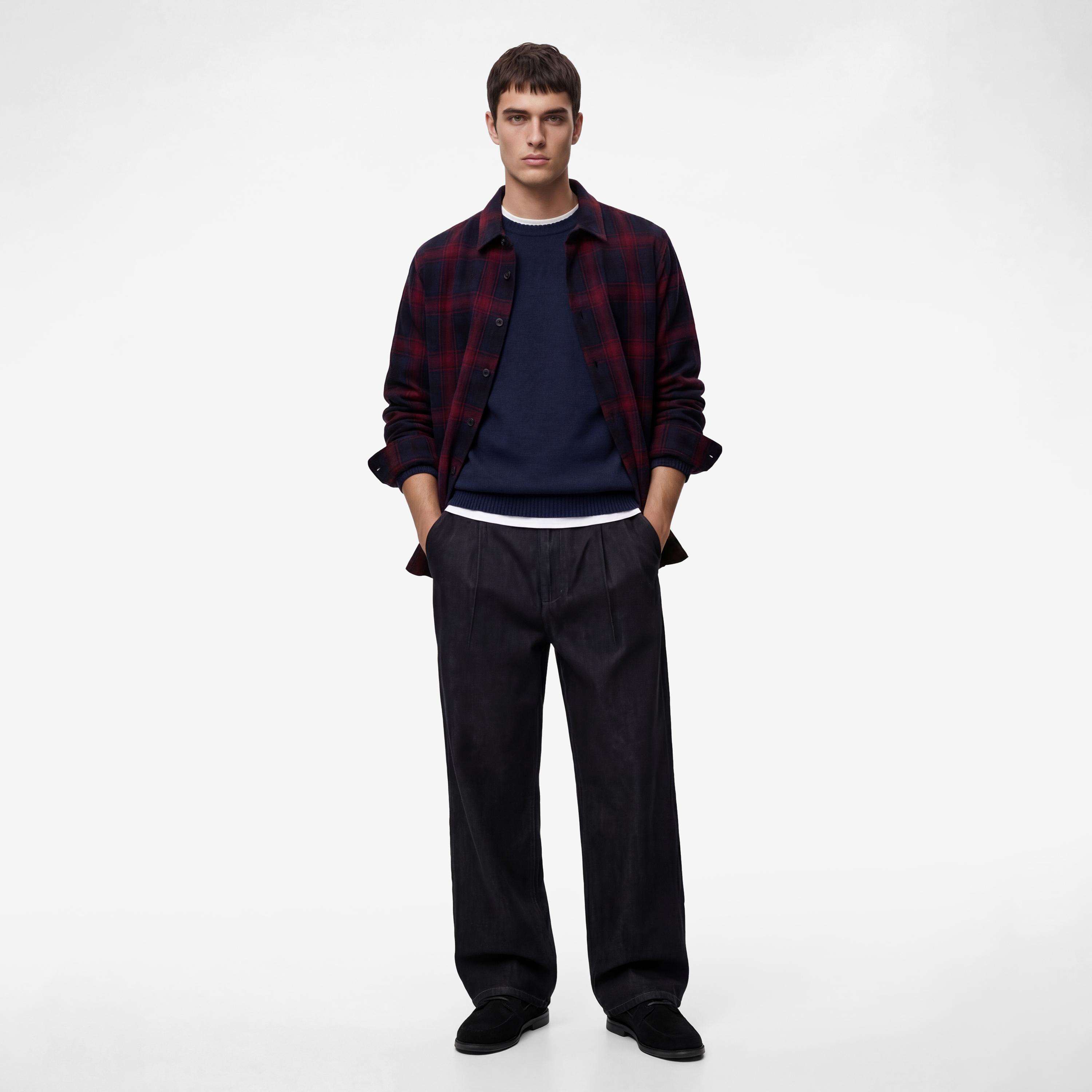 قميص رجالي أكمام طويلة بقصة "ريجولار فيت" وياقة وتصميم "تشيكد" كاروهات من كوتون-men-clothing-shirts-image-2