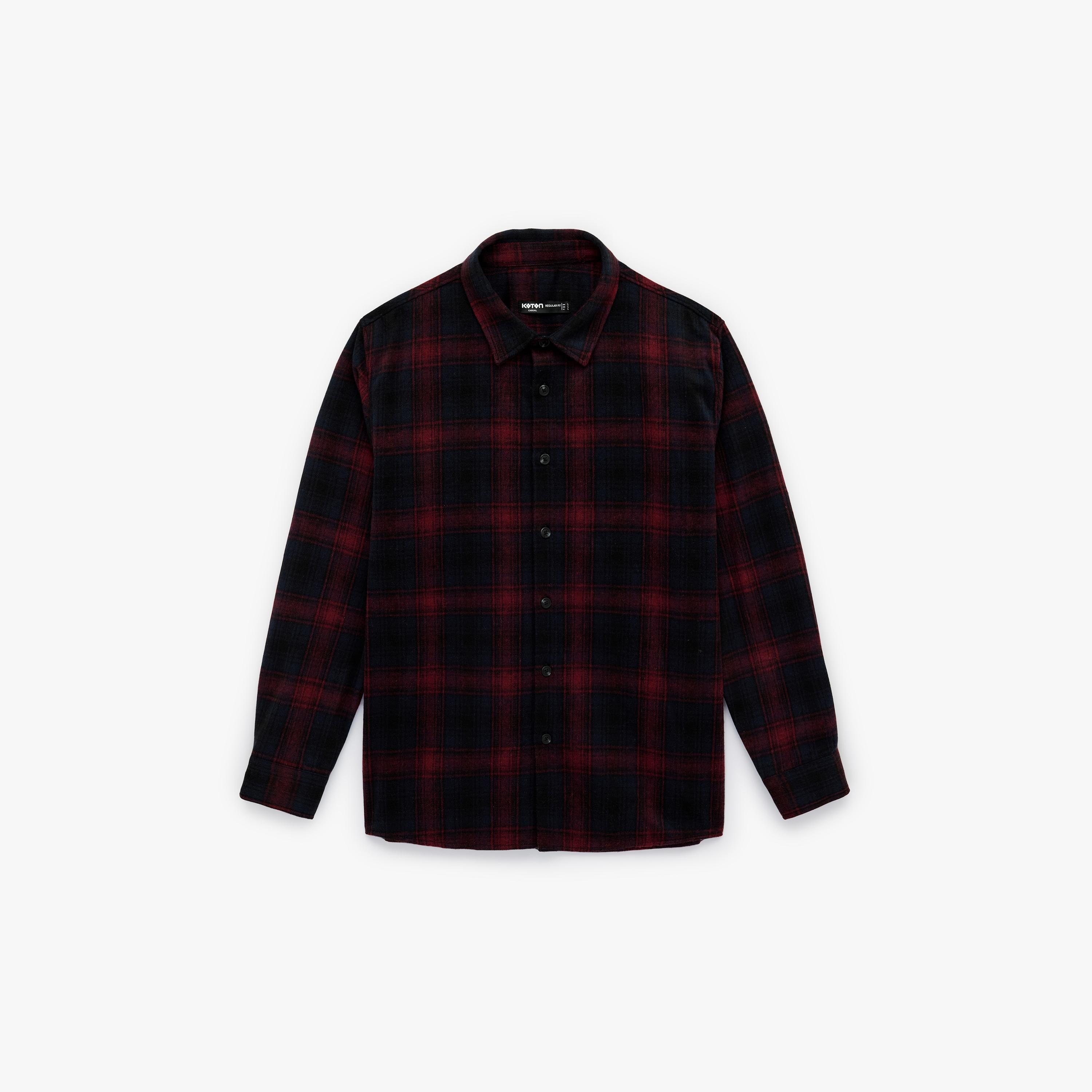 قميص رجالي أكمام طويلة بقصة "ريجولار فيت" وياقة وتصميم "تشيكد" كاروهات من كوتون-men-clothing-shirts-image-3