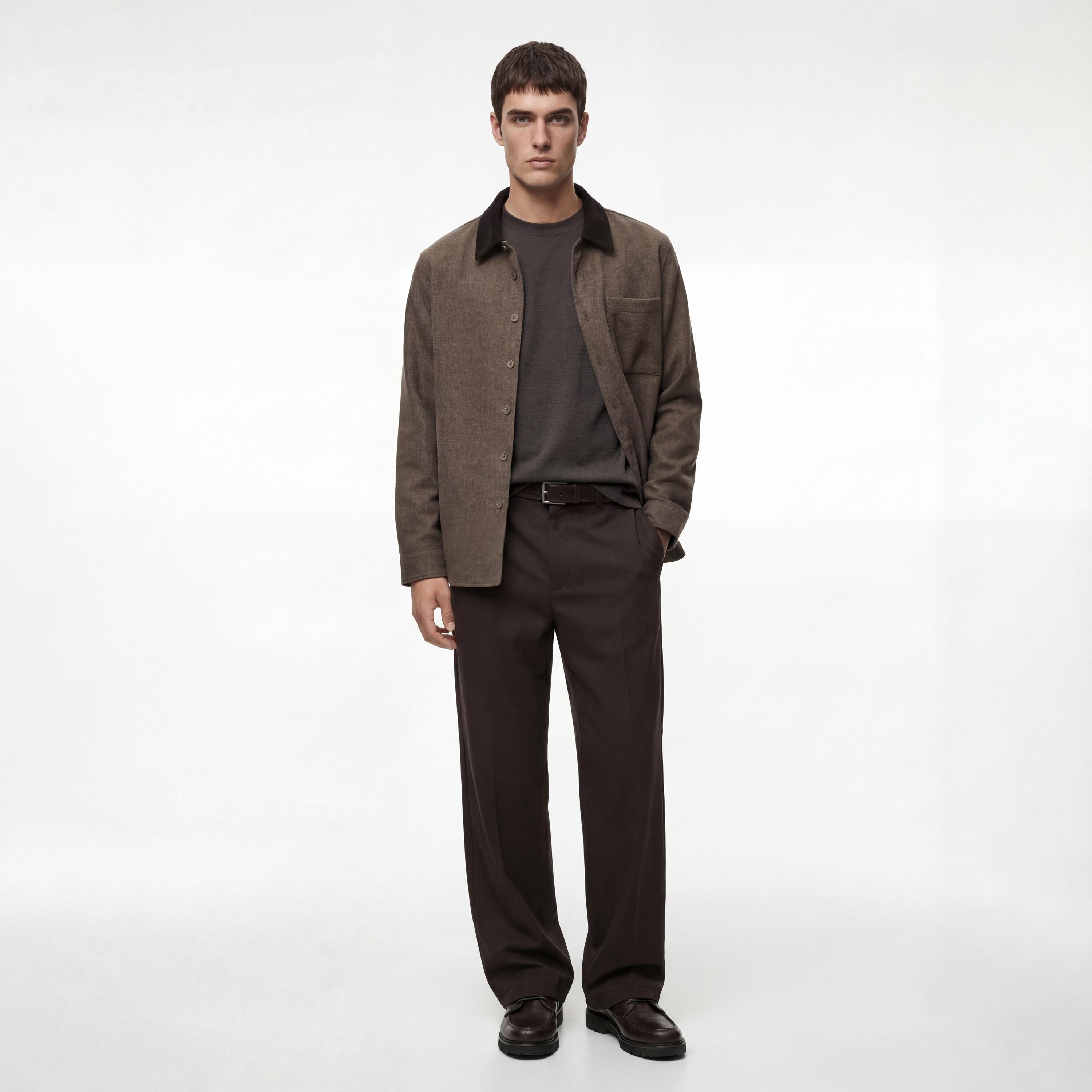 KOTON Regular Fit Plain Contrast Collared Long Sleeves Men's Shirt-men-clothing-shirts-image-2