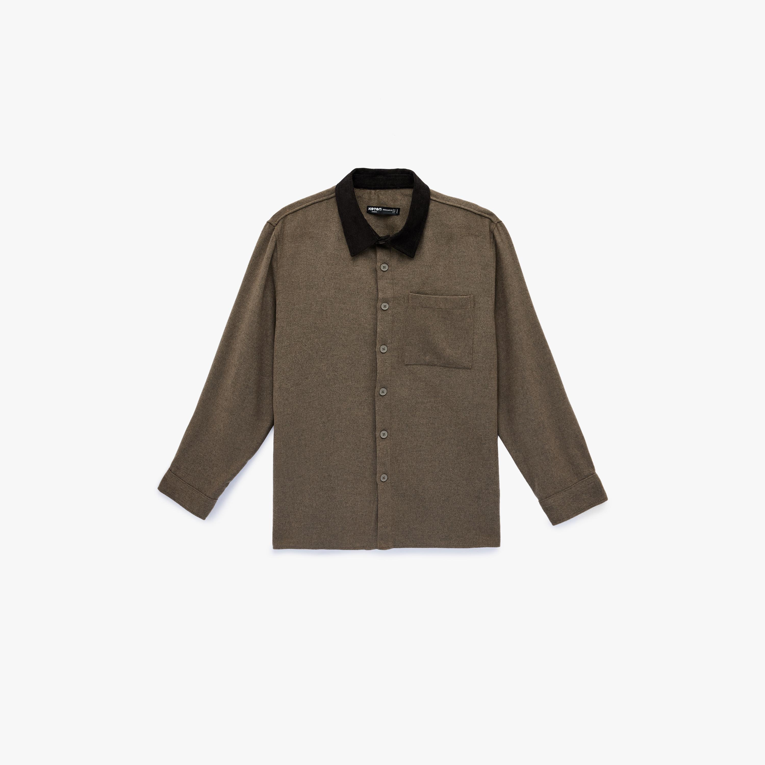 KOTON Regular Fit Plain Contrast Collared Long Sleeves Men's Shirt-men-clothing-shirts-image-3