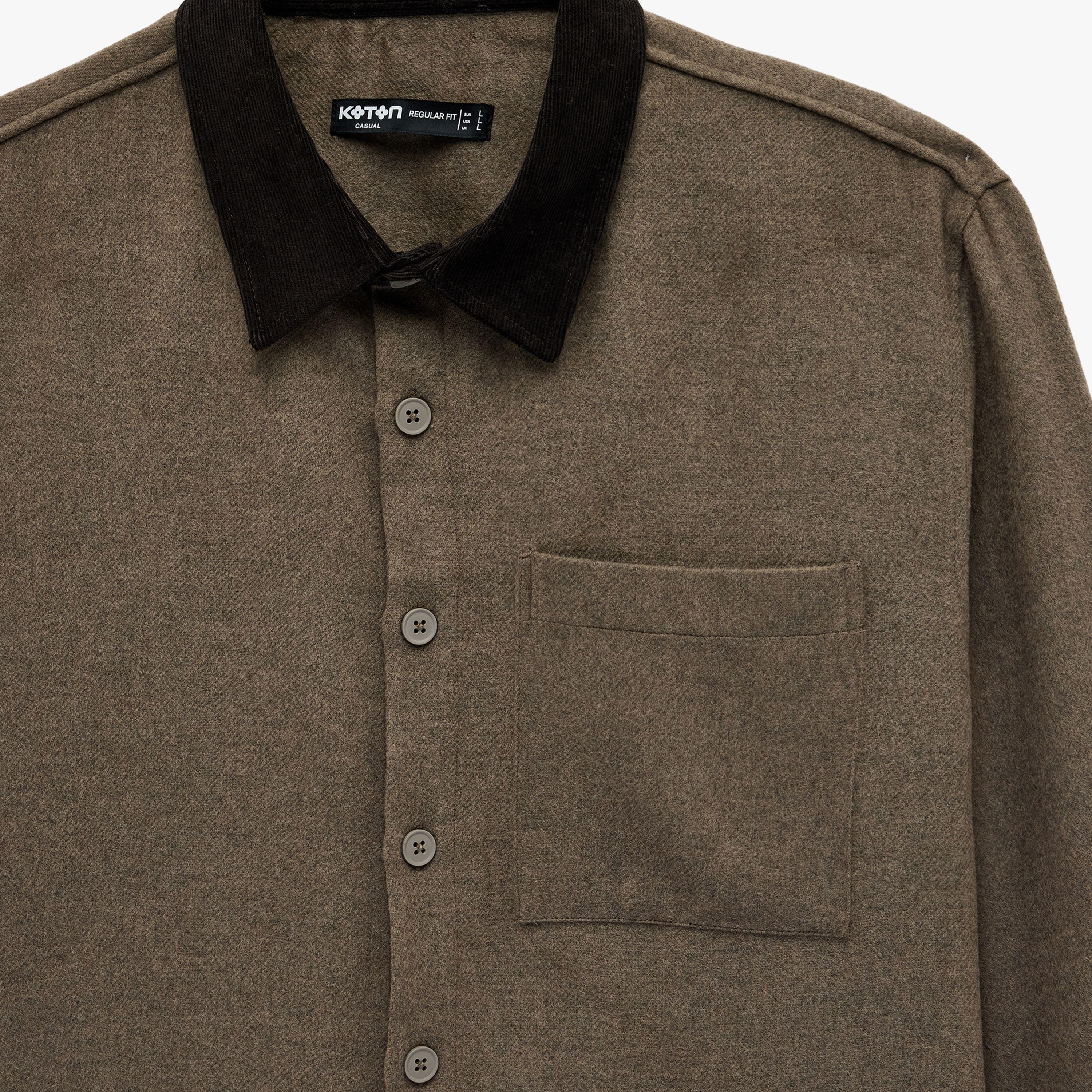 KOTON Regular Fit Plain Contrast Collared Long Sleeves Men's Shirt-men-clothing-shirts-image-5