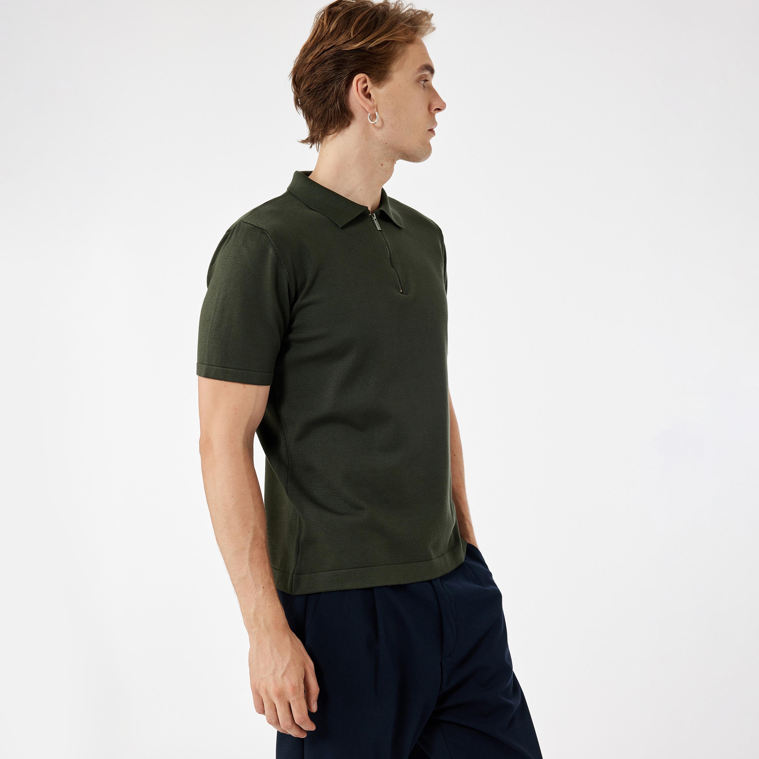 KOTON Plain Collared Short Sleeves Men's Knit T-Shirt-men-clothing-tshirtsandpolos-polos-image-1