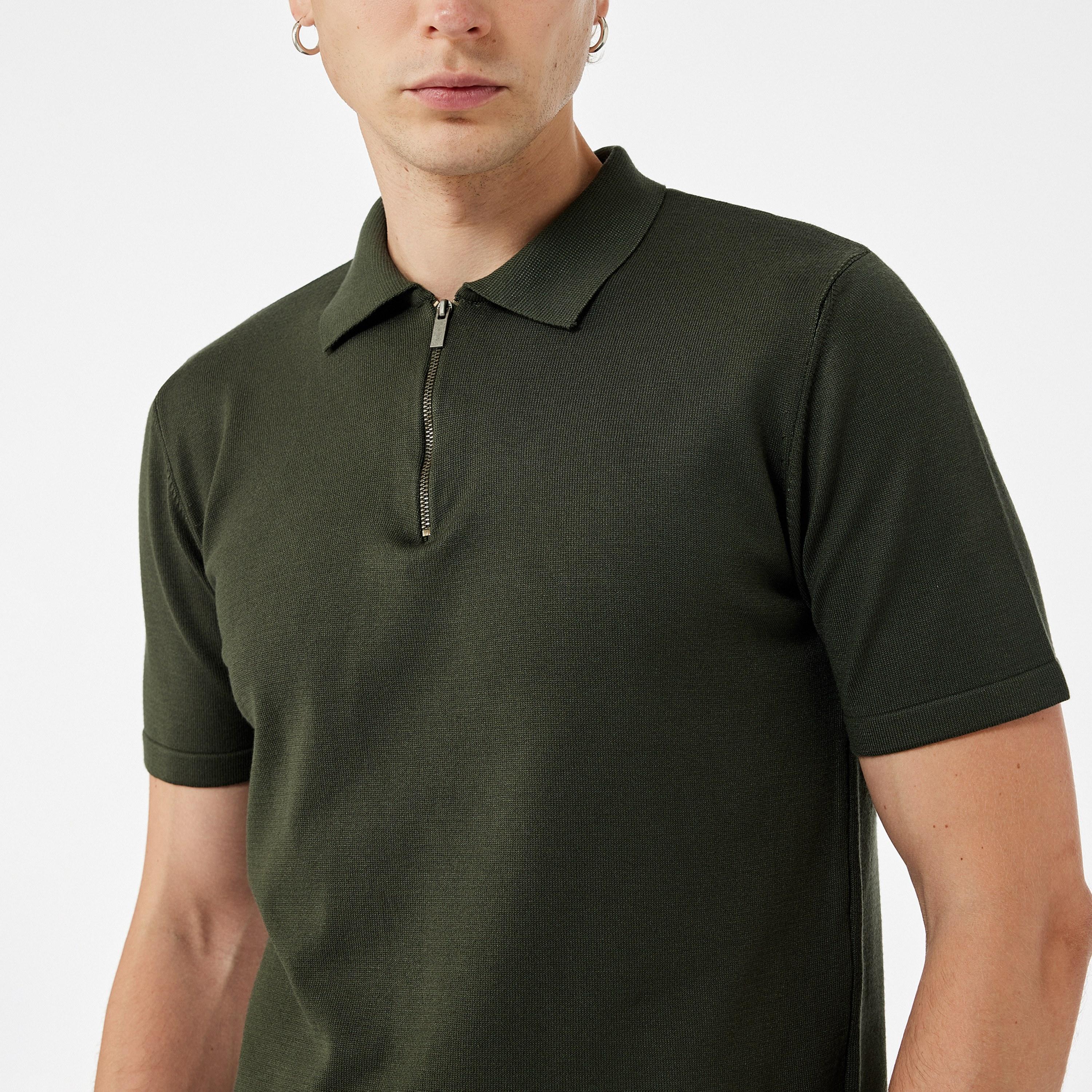 تيشرت محبوك رجالي سادة بياقة قميص وأكمام قصيرة من كوتون-men-clothing-tshirtsandpolos-polos-image-2