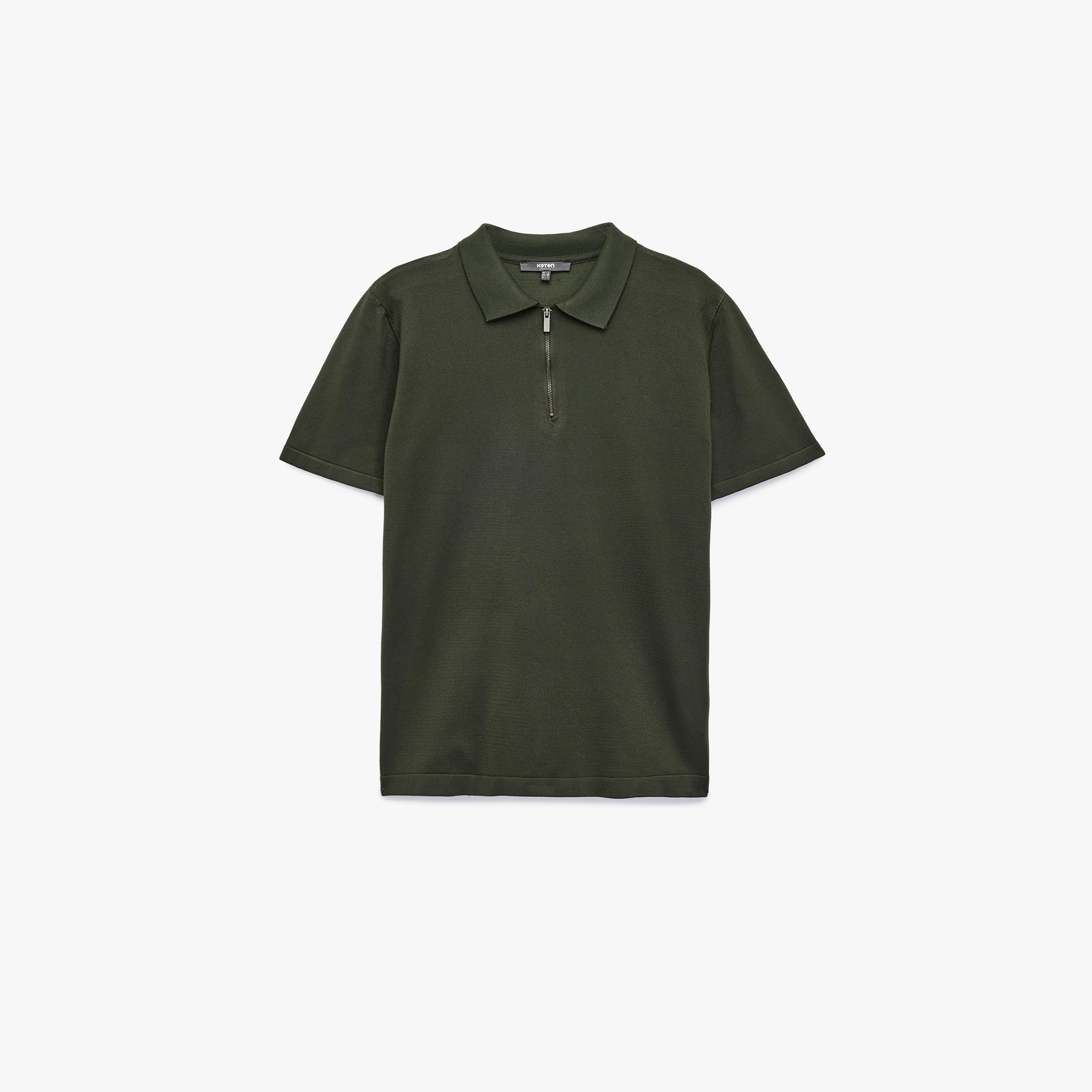 KOTON Plain Collared Short Sleeves Men's Knit T-Shirt-men-clothing-tshirtsandpolos-polos-image-3
