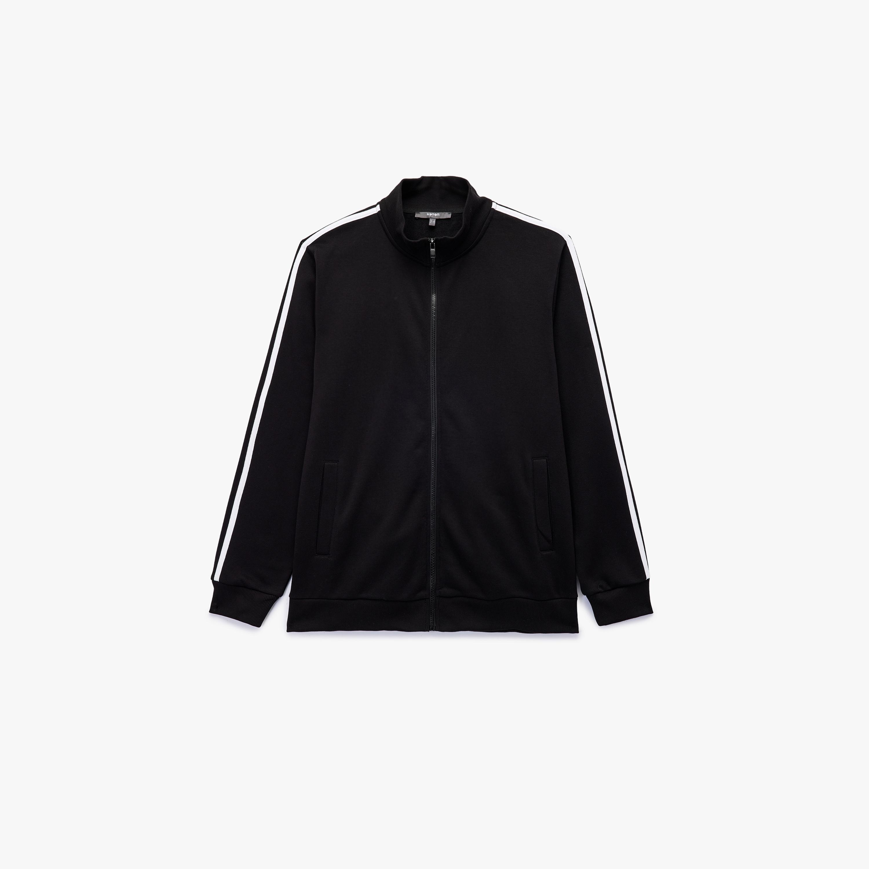 سويت شيرت رجالي بسحاب كامل ومخطط بتباين بياقة عالية وأكمام طويلة من كوتون-men-winterwear-hoodiesandsweatshirts-image-3