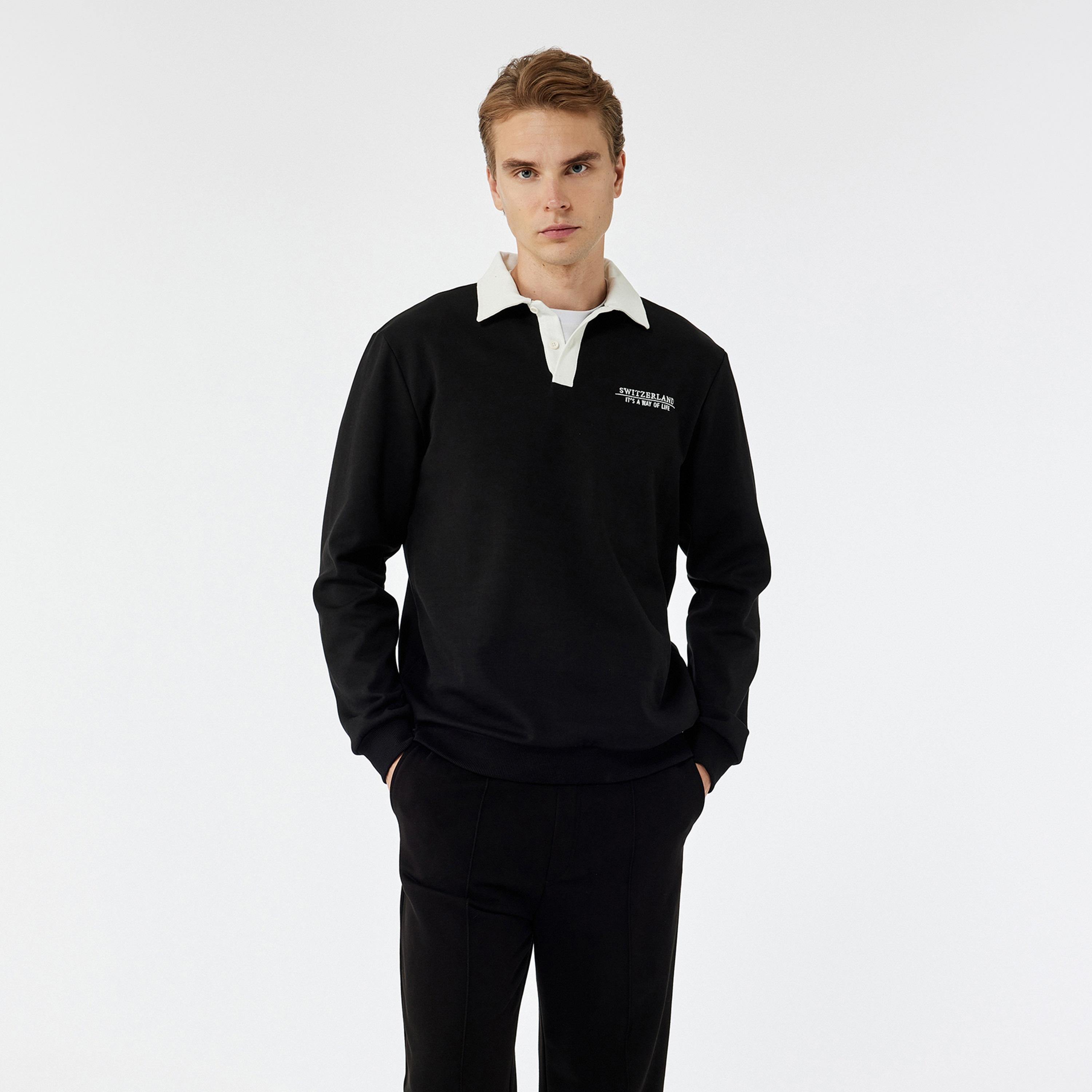 KOTON Plain Contrast Collar Long Sleeves Men's Sweatshirt-men-winterwear-hoodiesandsweatshirts-image-1