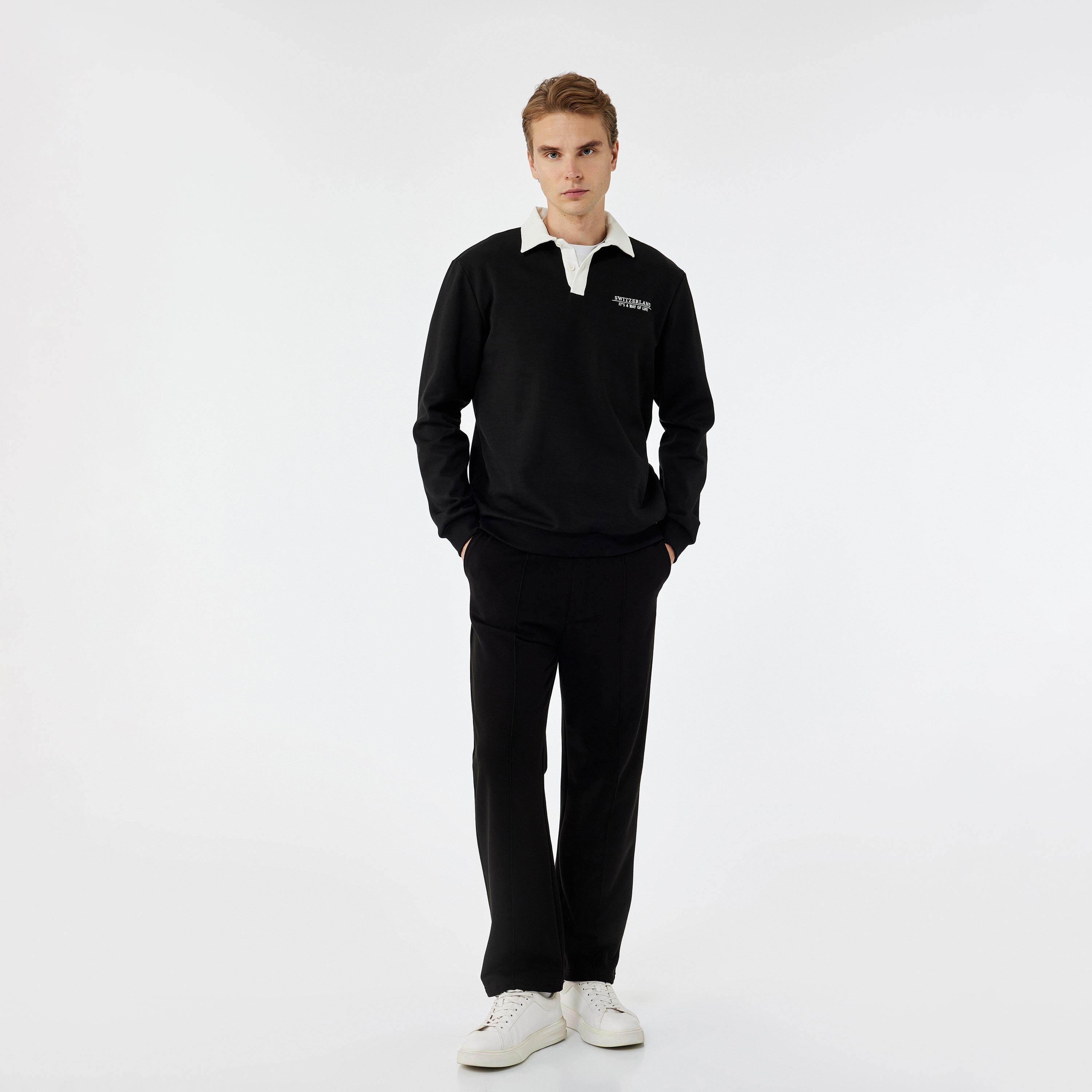 KOTON Plain Contrast Collar Long Sleeves Men's Sweatshirt-men-winterwear-hoodiesandsweatshirts-image-2
